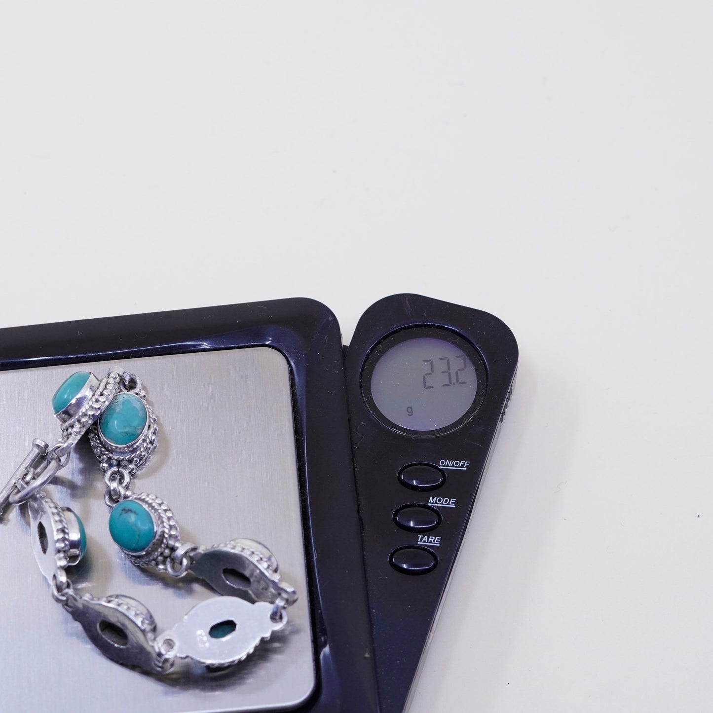 6.5”, vtg Mexico Sterling 925 silver handmade bracelet with turquoise and beads