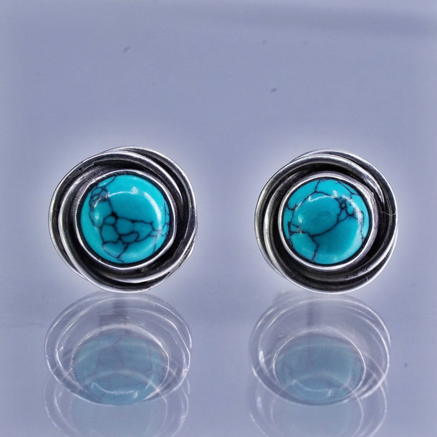 Vintage Sterling 925 silver handmade earrings, studs with turquoise