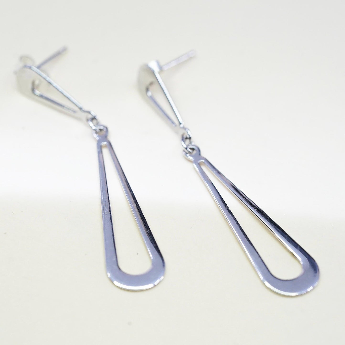 Vintage sterling silver handmade earrings, 925 silver teardrop dangles