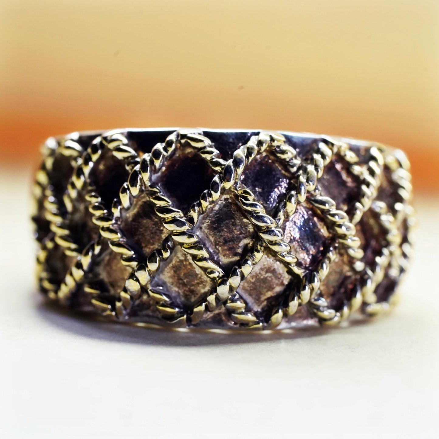 Size 7.25, VTG Milor two tone Sterling silver ring 925 woven braided cable band