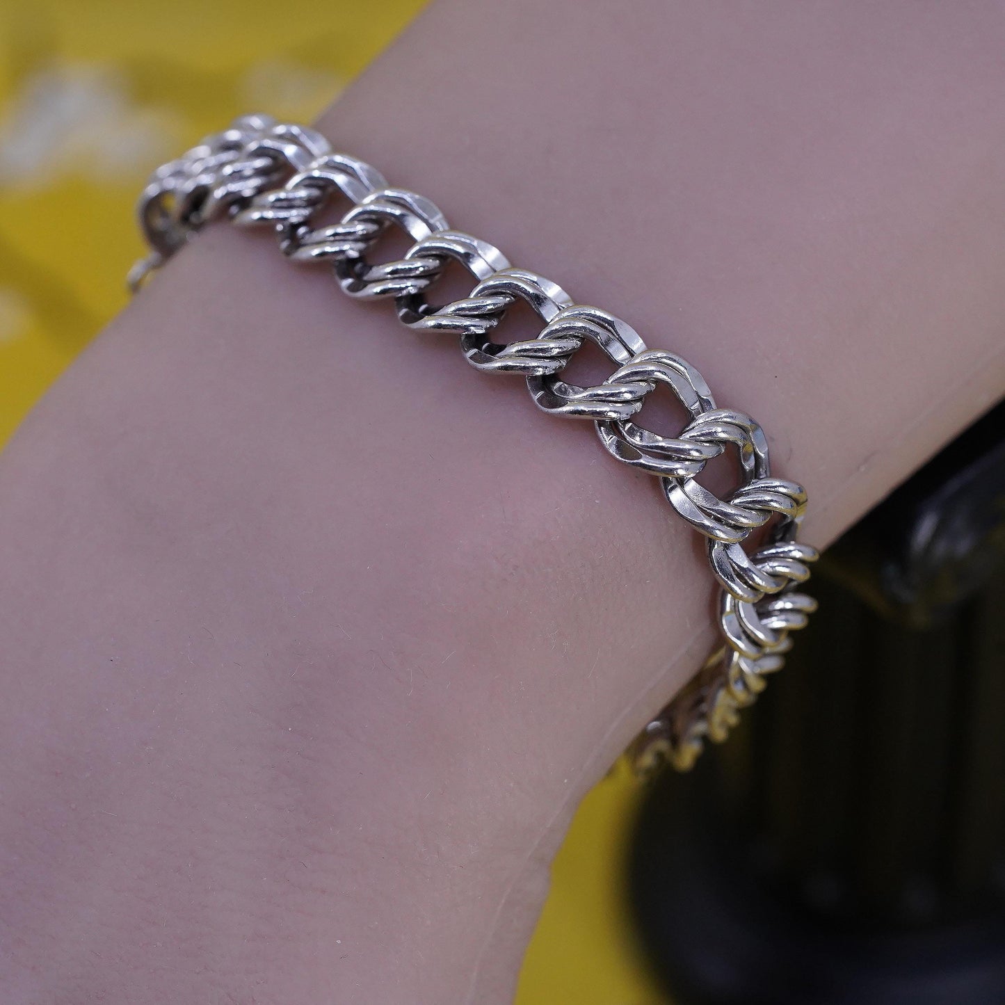 7.5", VTG JB Jacoby Bender Sterling silver double curb bracelet 925 charm chain