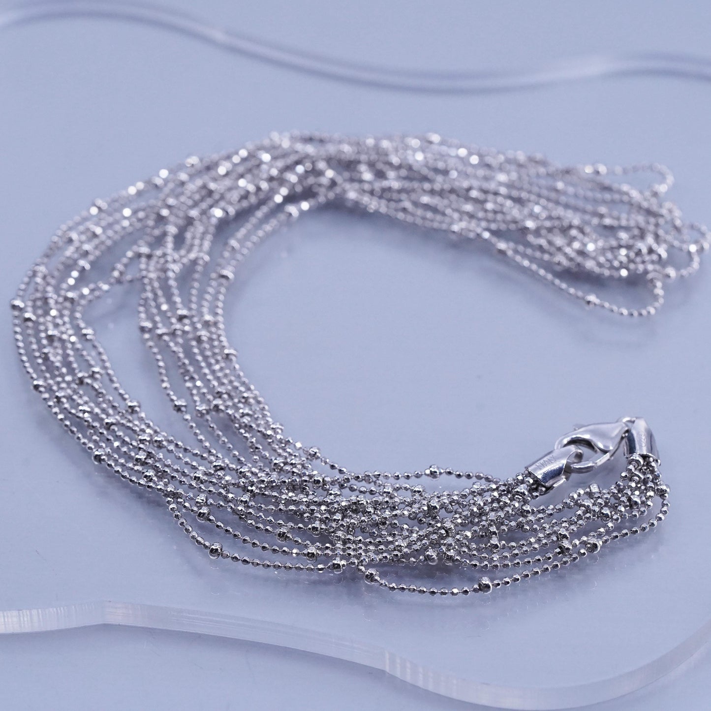 18”, vintage Italian Sterling 925 silver multi 7 strands bead chain necklace
