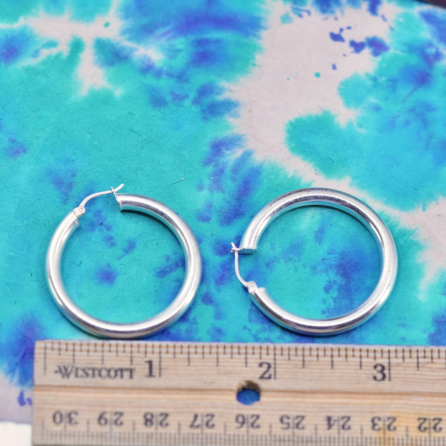 1.25”, vintage Sterling silver handmade hoop earrings, 925 huggie