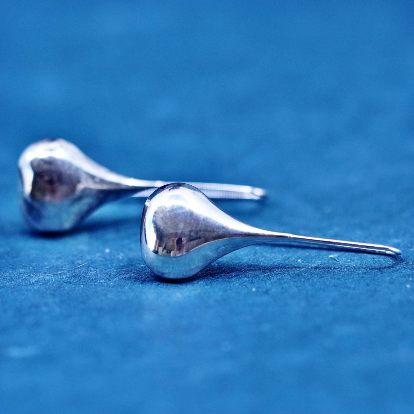 Vintage sterling silver handmade earrings, 925 simple teardrop drops