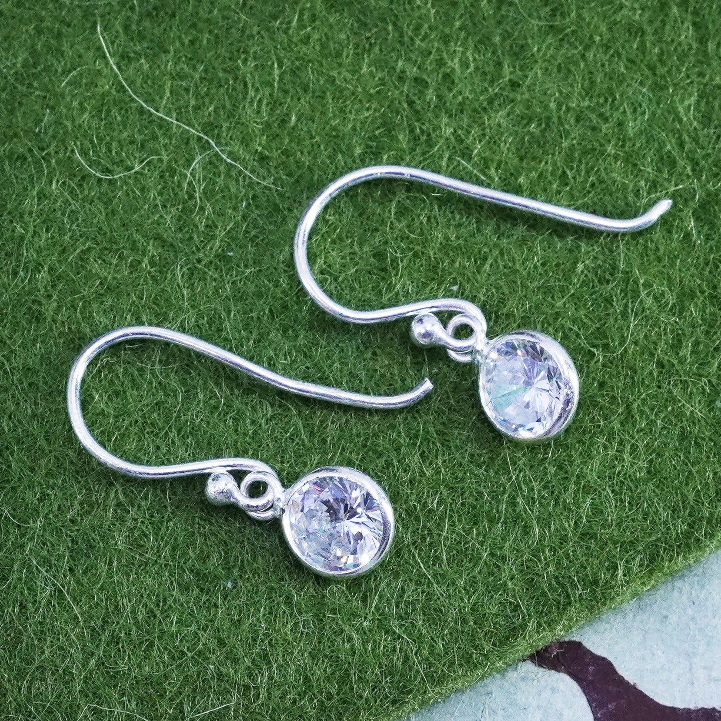 Vintage sterling silver handmade earrings, 925 silver with round CZ