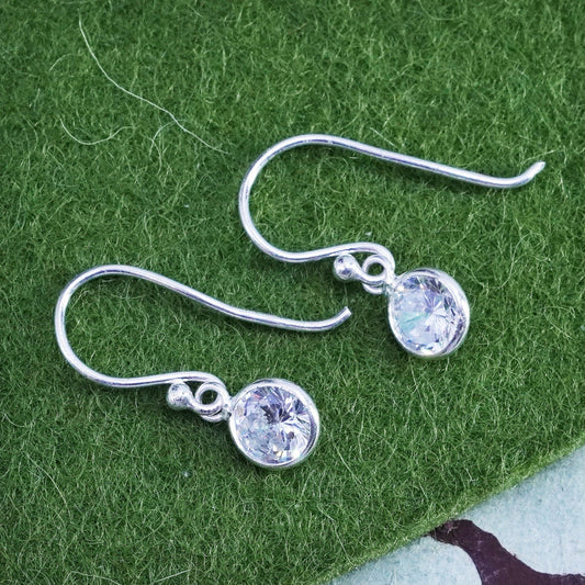 Vintage sterling silver handmade earrings, 925 silver with round CZ
