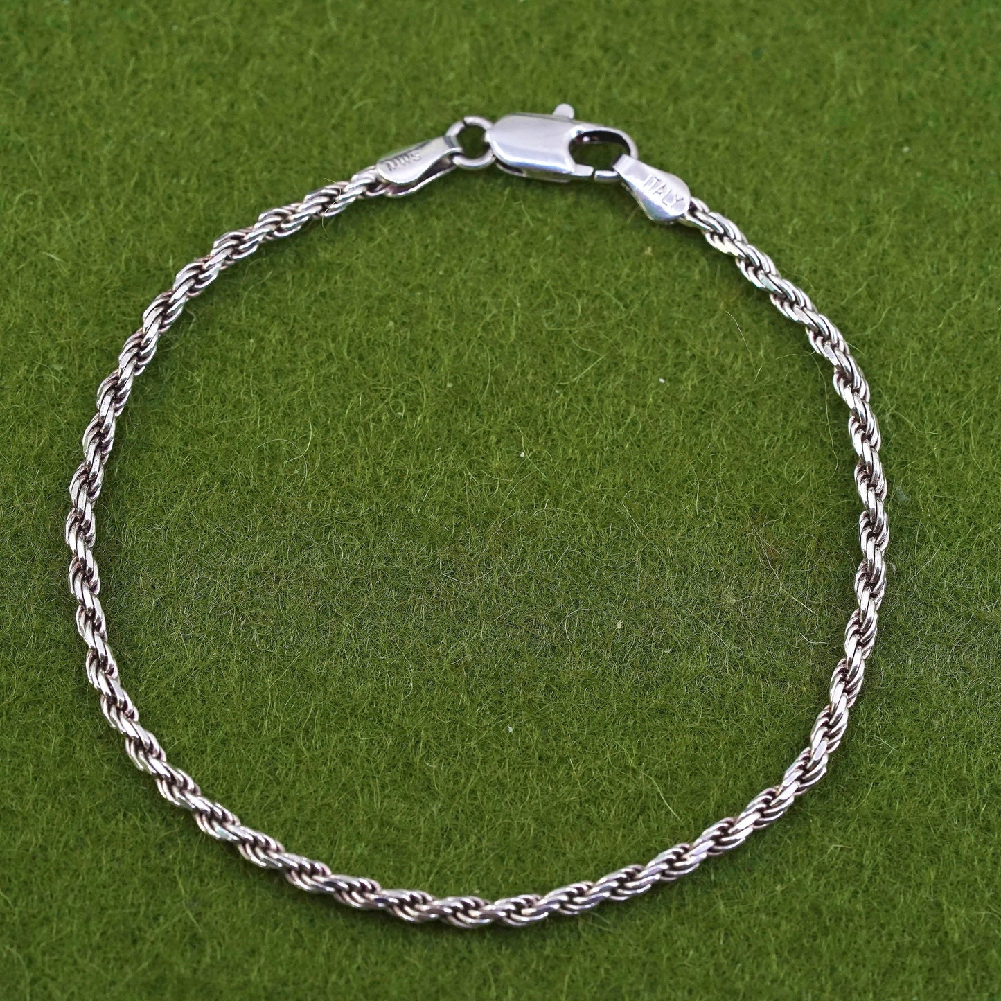 6.75”, 3mm, vintage Sterling silver rope chain, Italy 925 men’s bracelet