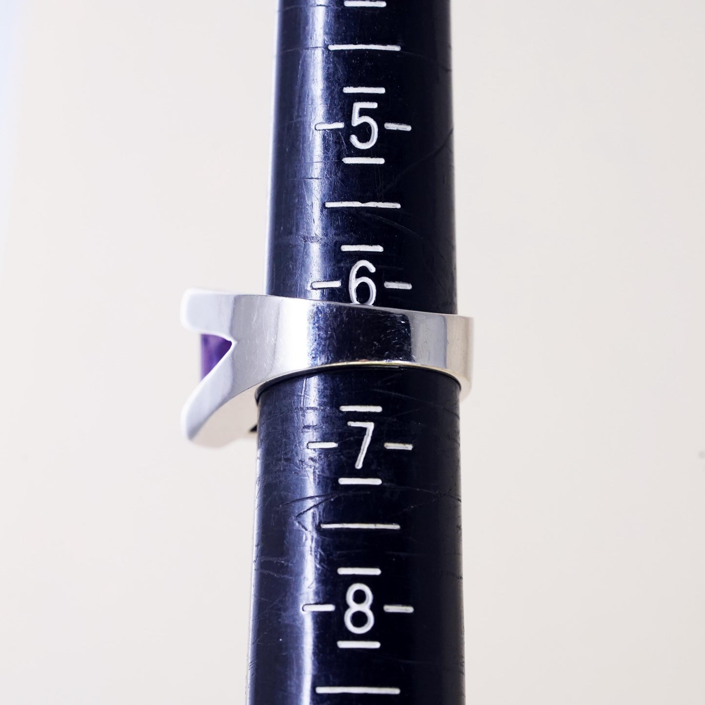 Size 6, vintage Sterling silver cocktail ring, 925 with amethyst and Cz details