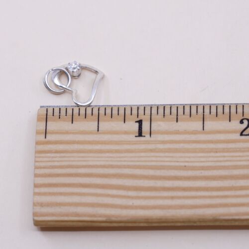 Vintage Sterling Silver Heart Pendant W/ Cz Dangle, Solid 925 Silver Charm