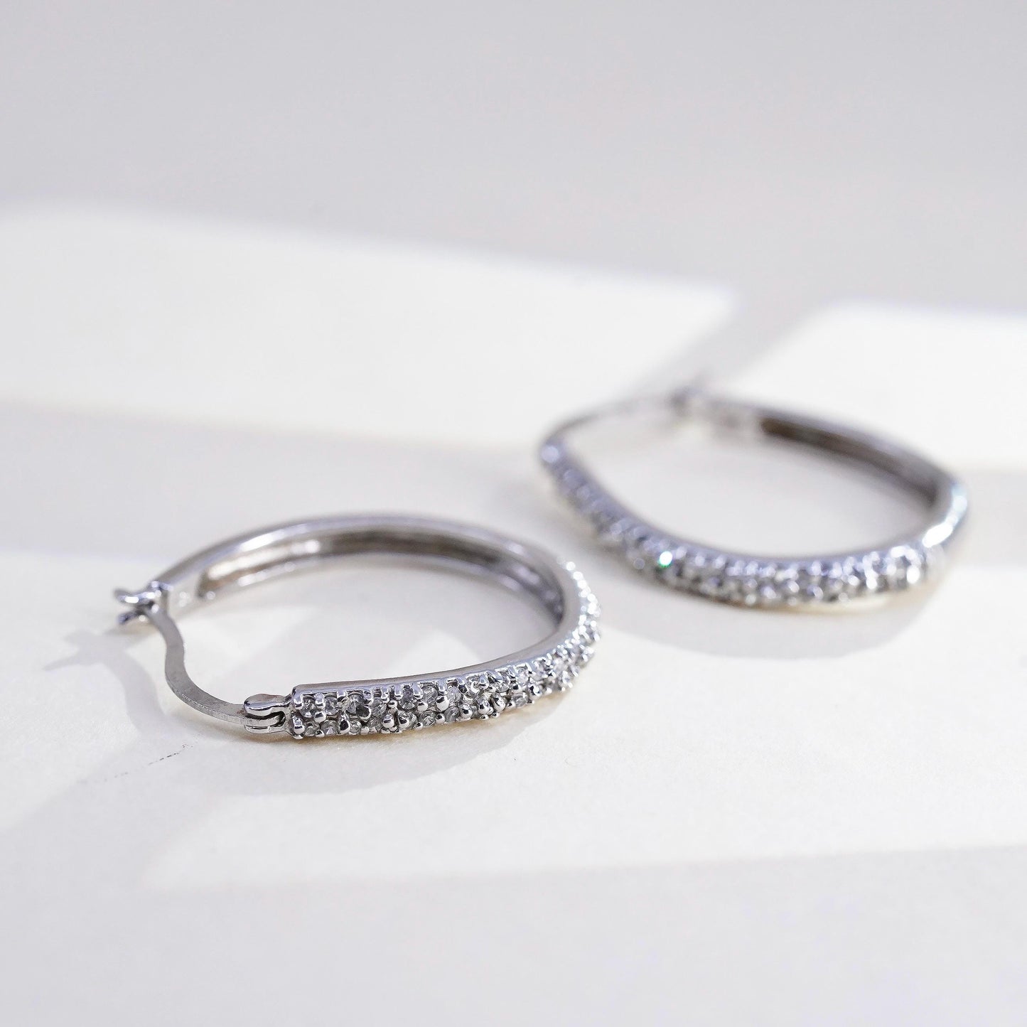 1.25”, Vintage sterling silver earrings, 925 silver hoops, Huggie w/ cluster Cz