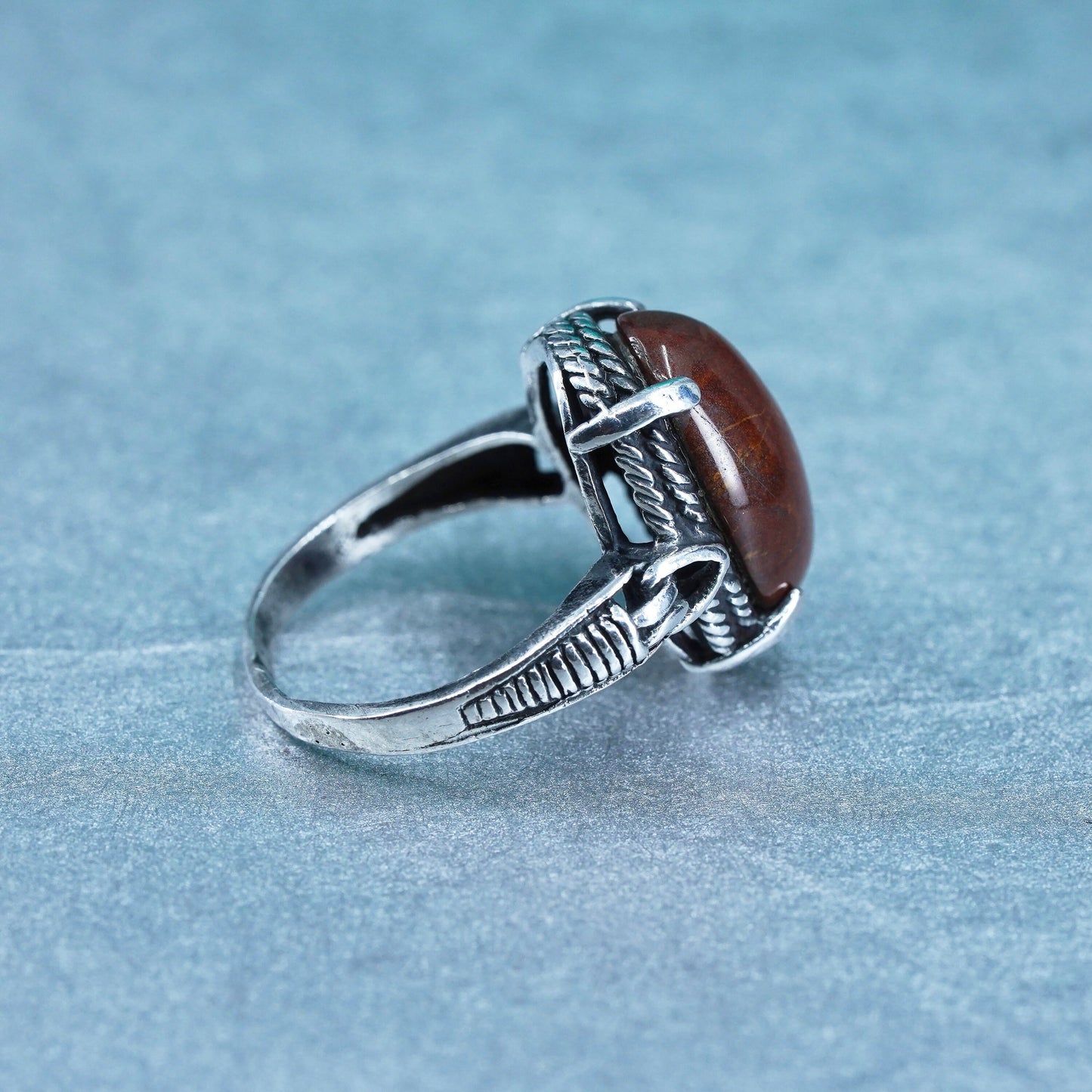 Size 6.5, southwestern Sterling 925 silver handmade ring with oval red jasper