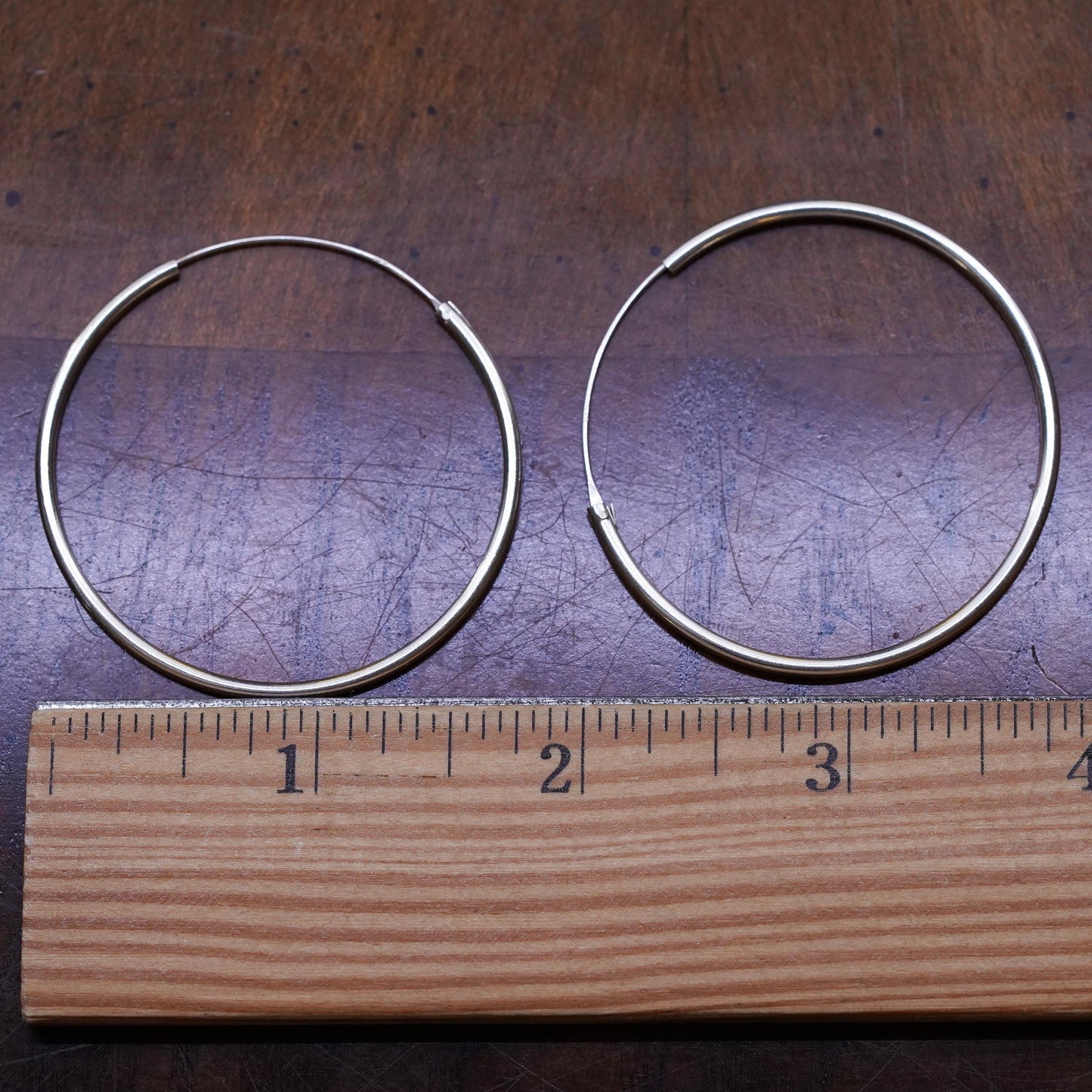 1.75", vintage Sterling silver handmade earrings, 925 silver hoops