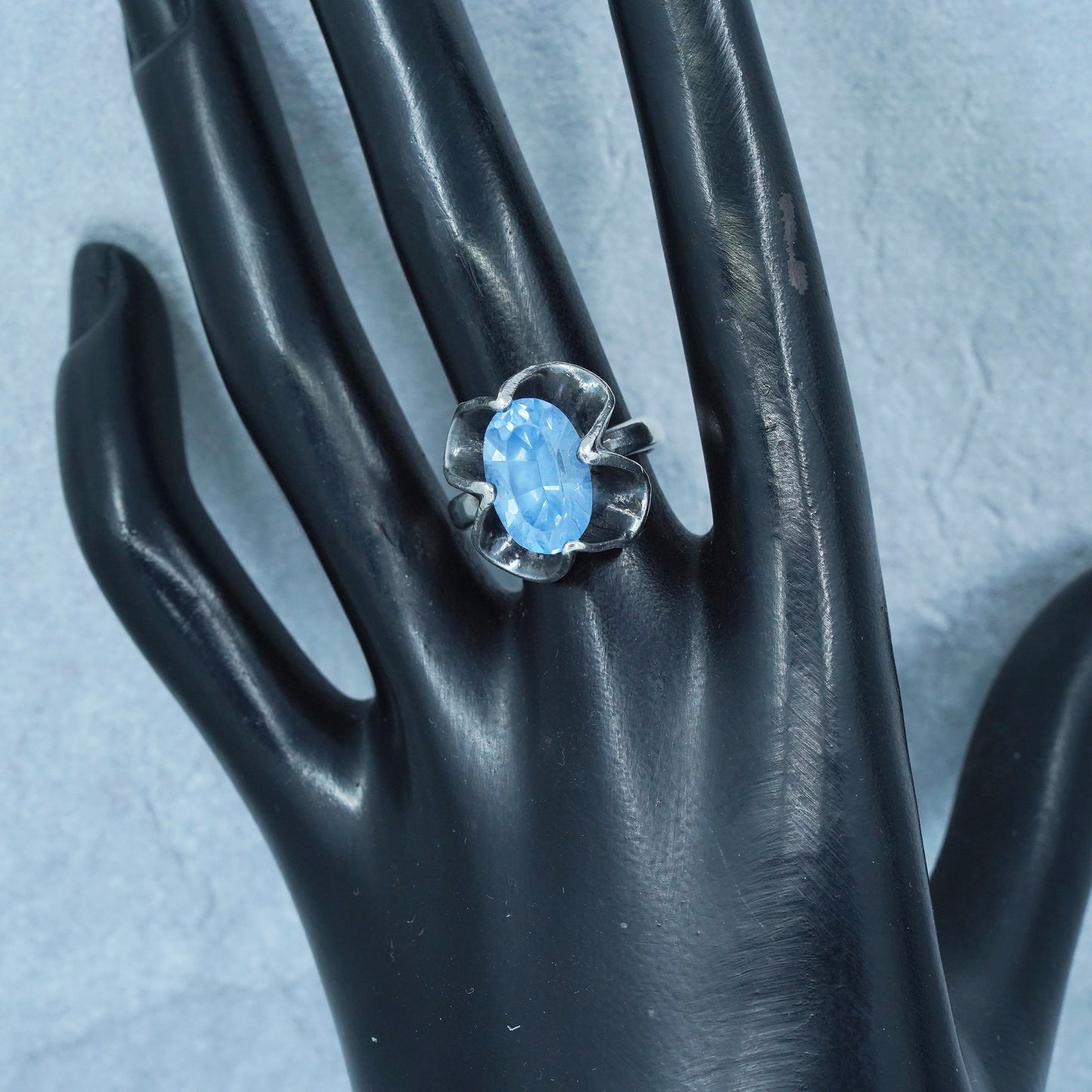 Size 7, Vintage Sterling Silver Mexico Taxco Sanchez blue topaz Ring