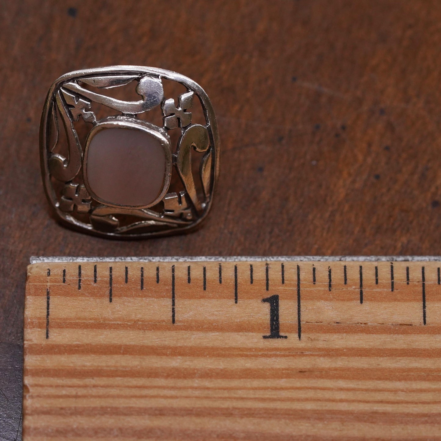 Vintage single earring. Sterling 925 silver square stud with mother of pearl