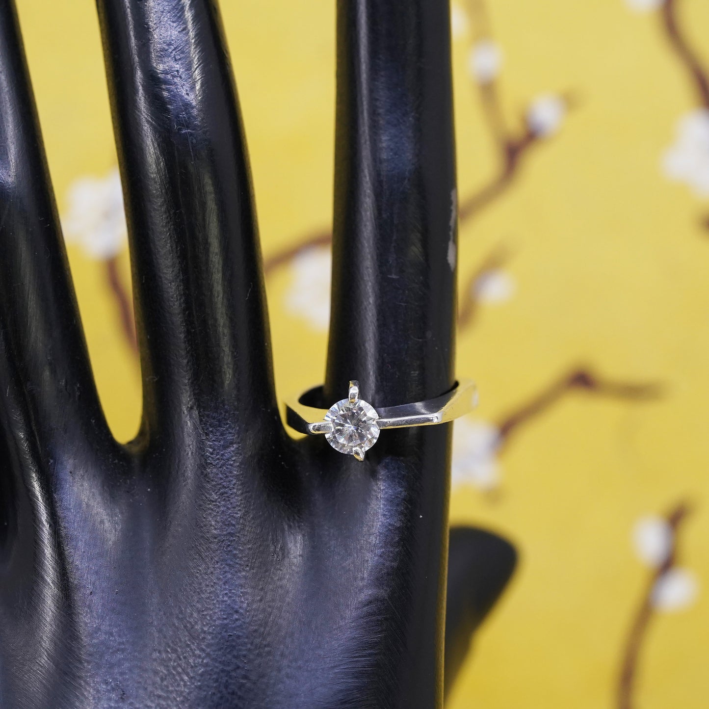 Size 7.5, VTG modern two tone Sterling silver handmade ring, 925 band with cz