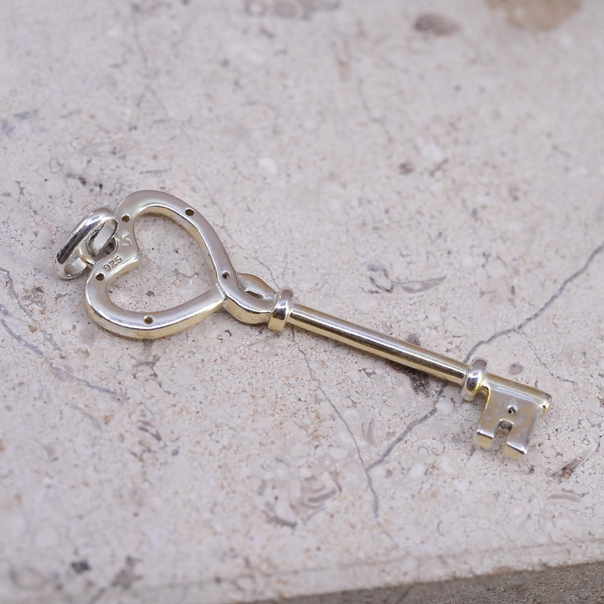 Vinatge Sterling silver handmade pendant, 925 headt key charm with cluster CZ