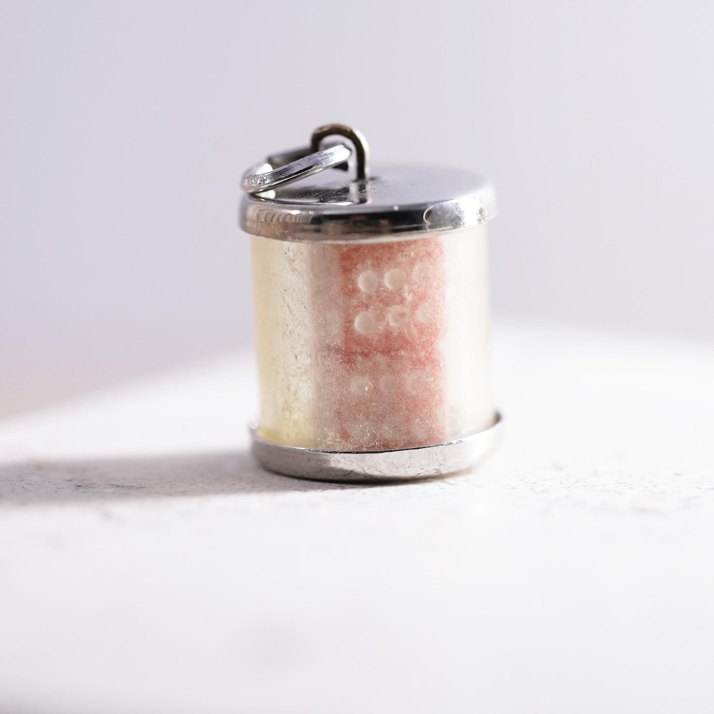 Vintage Sterling silver handmade pendant, 925 red dice charm