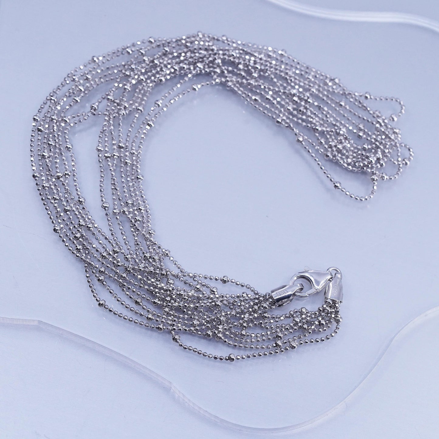 18”, vintage Italian Sterling 925 silver multi 7 strands bead chain necklace