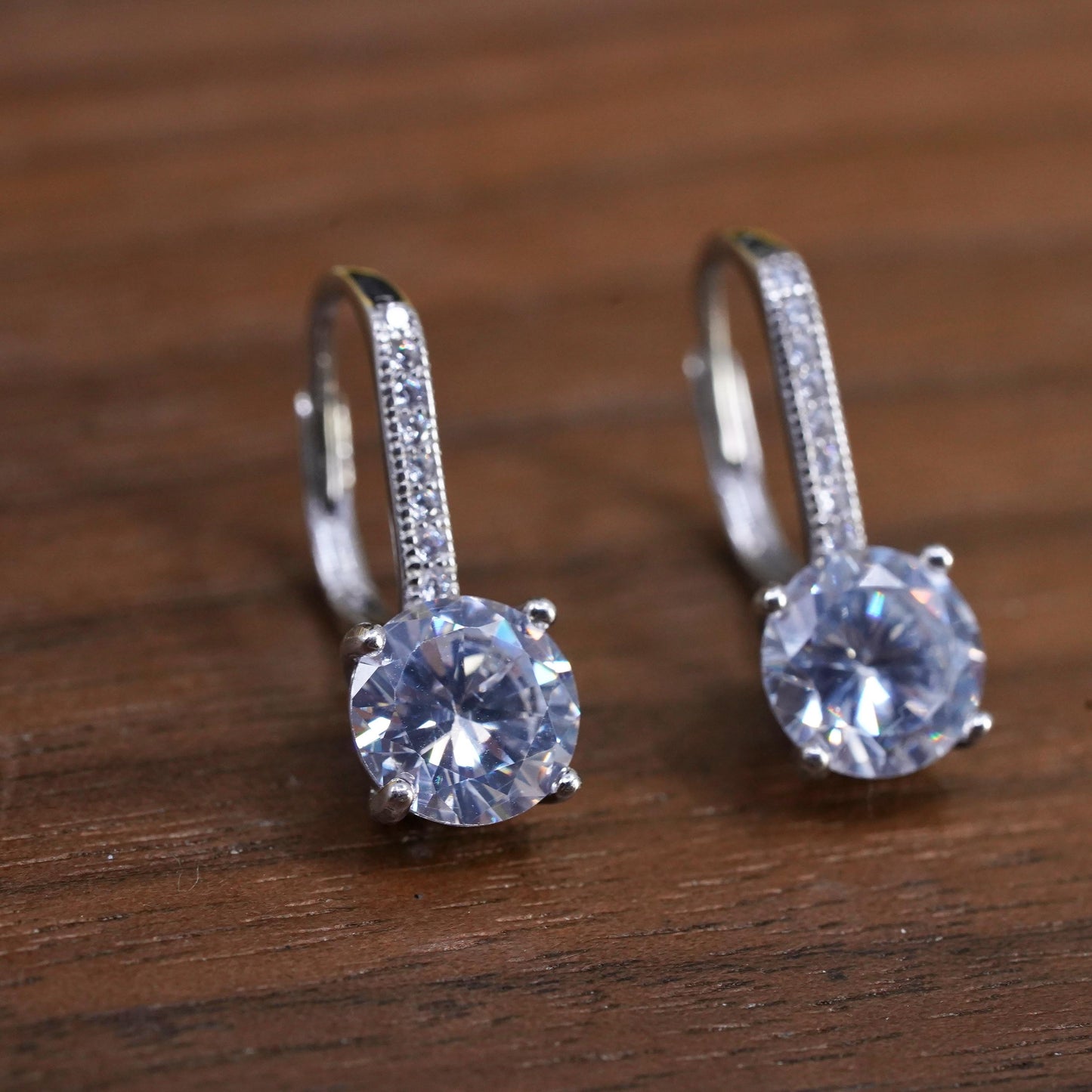 Vintage Sterling 925 silver handmade earrings with cluster CZ and lever back