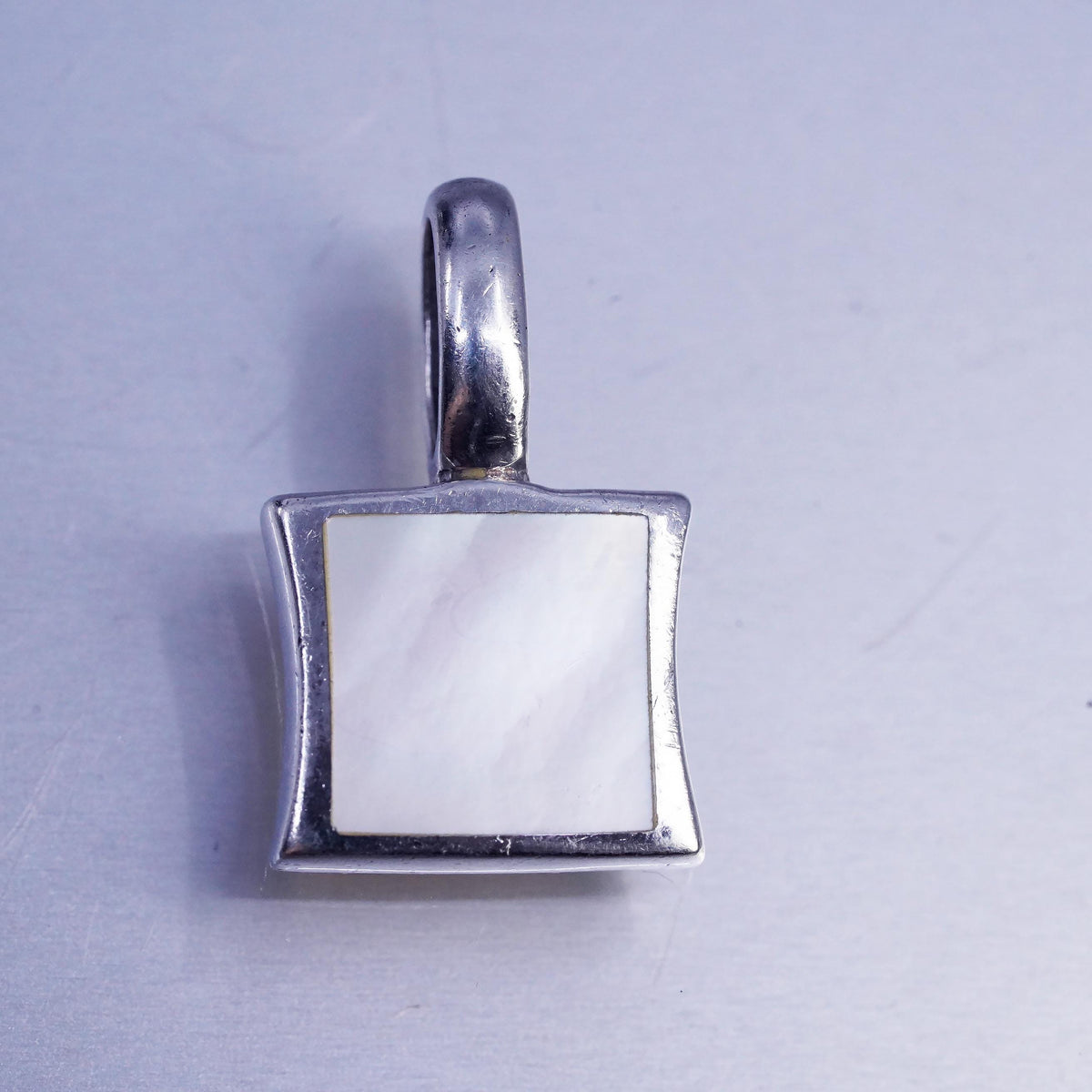 Vintage sterling 925 silver square pendant with mother of pearl inlay
