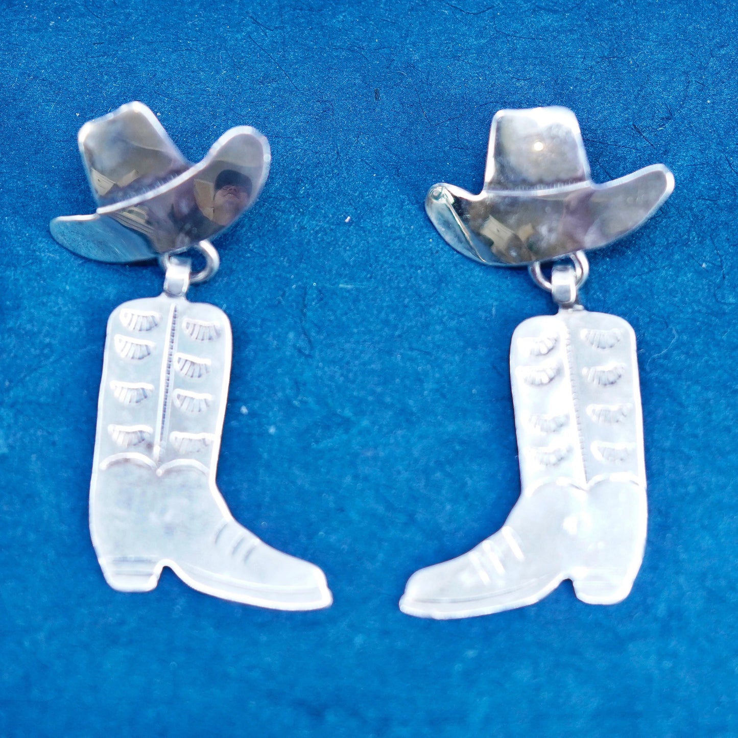 Native American sterling silver handmade earrings, 925 hat and boots drops