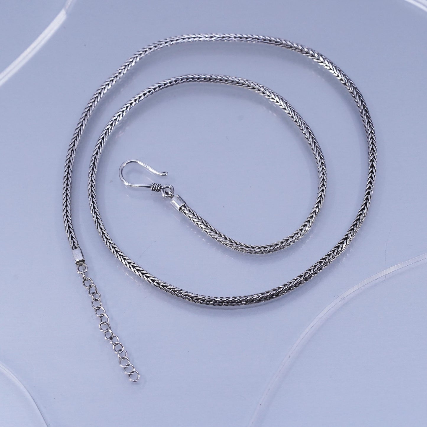 18+1” 2mm, vintage Sterling 925 silver textured wheat chain necklace