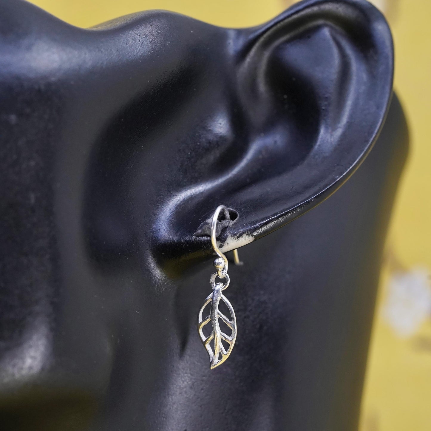Vintage Sterling silver handmade earrings, 925 leaf dangles