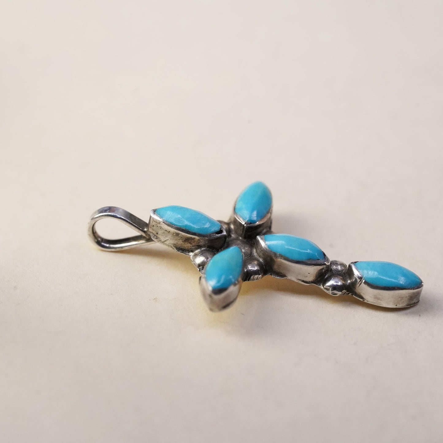 Vintage sterling silver cross, Native American, Navajo turquoise 925 pendant