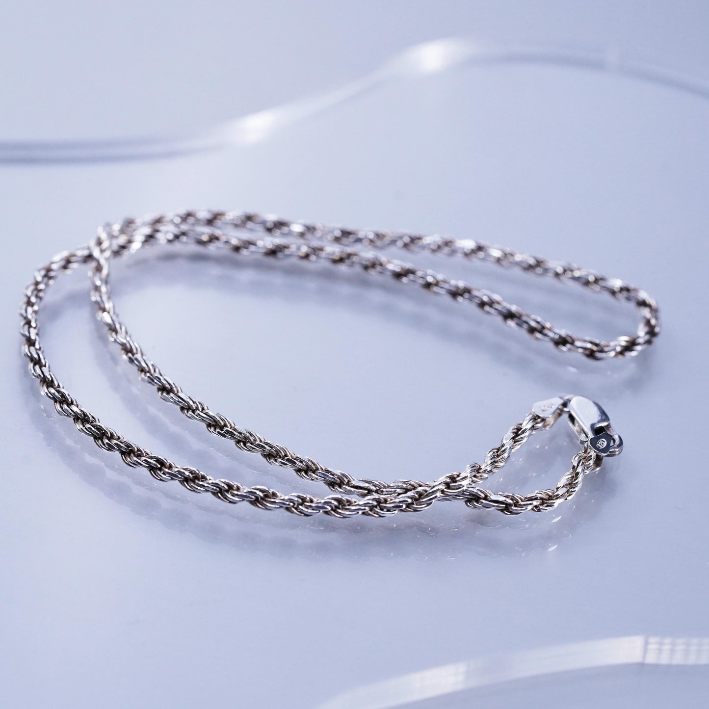 16” 3mm, vintage Italy Sterling 925 silver bold rope chain necklace