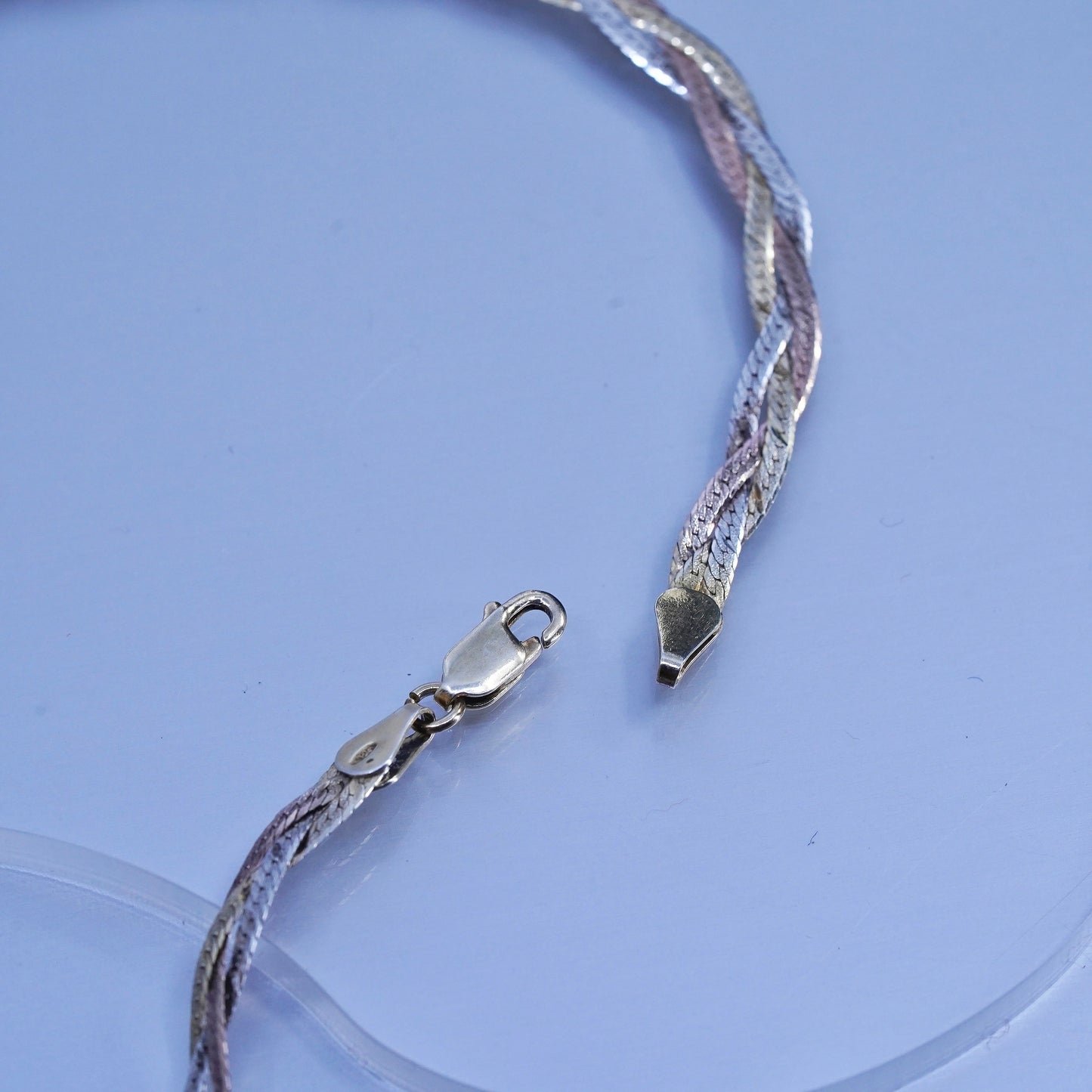 20” Italy triple tone Sterling 925 silver woven braided herringbone necklace