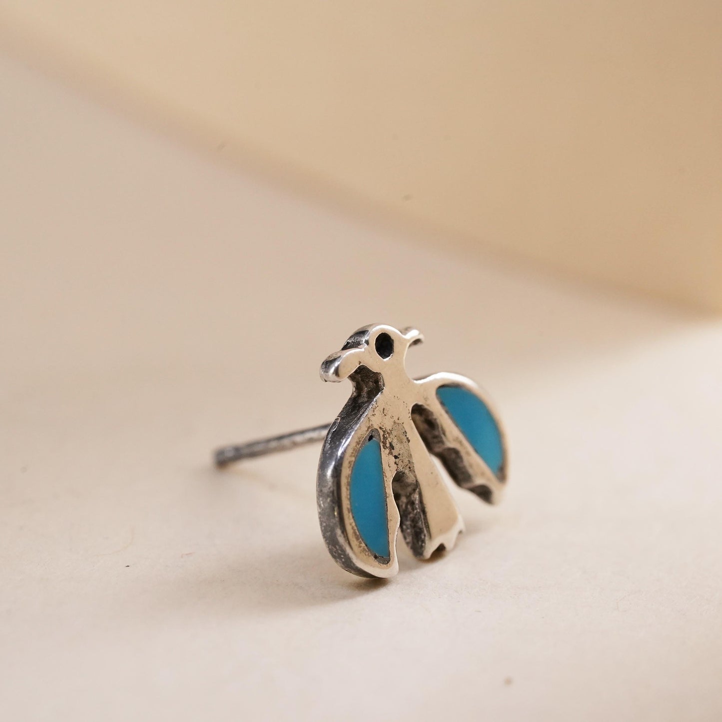 southwestern Sterling 925 silver thunderbird stud w/ turquoise, single earring