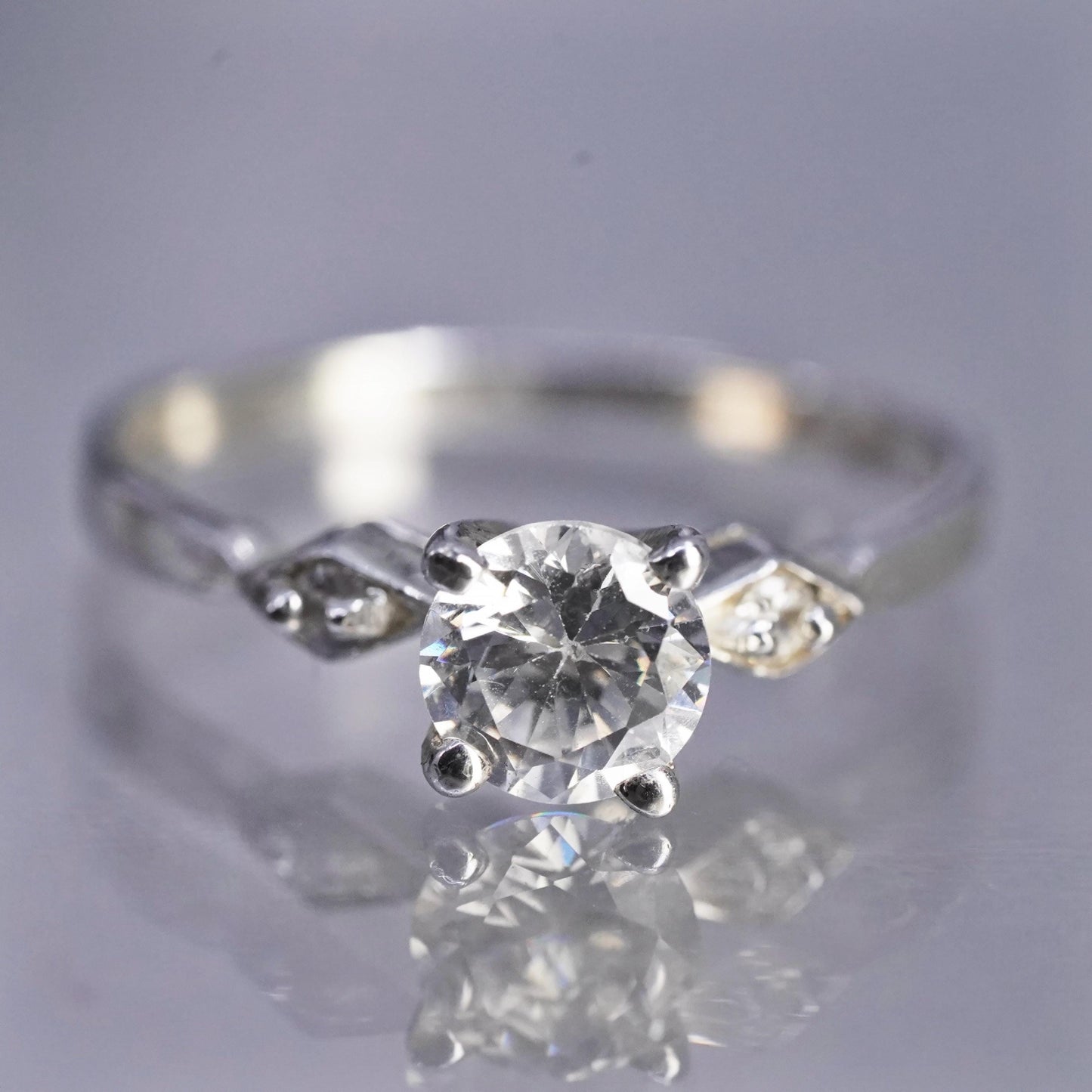 Size 7.75, vintage Sterling 925 silver statement engagement ring w/ cluster Cz
