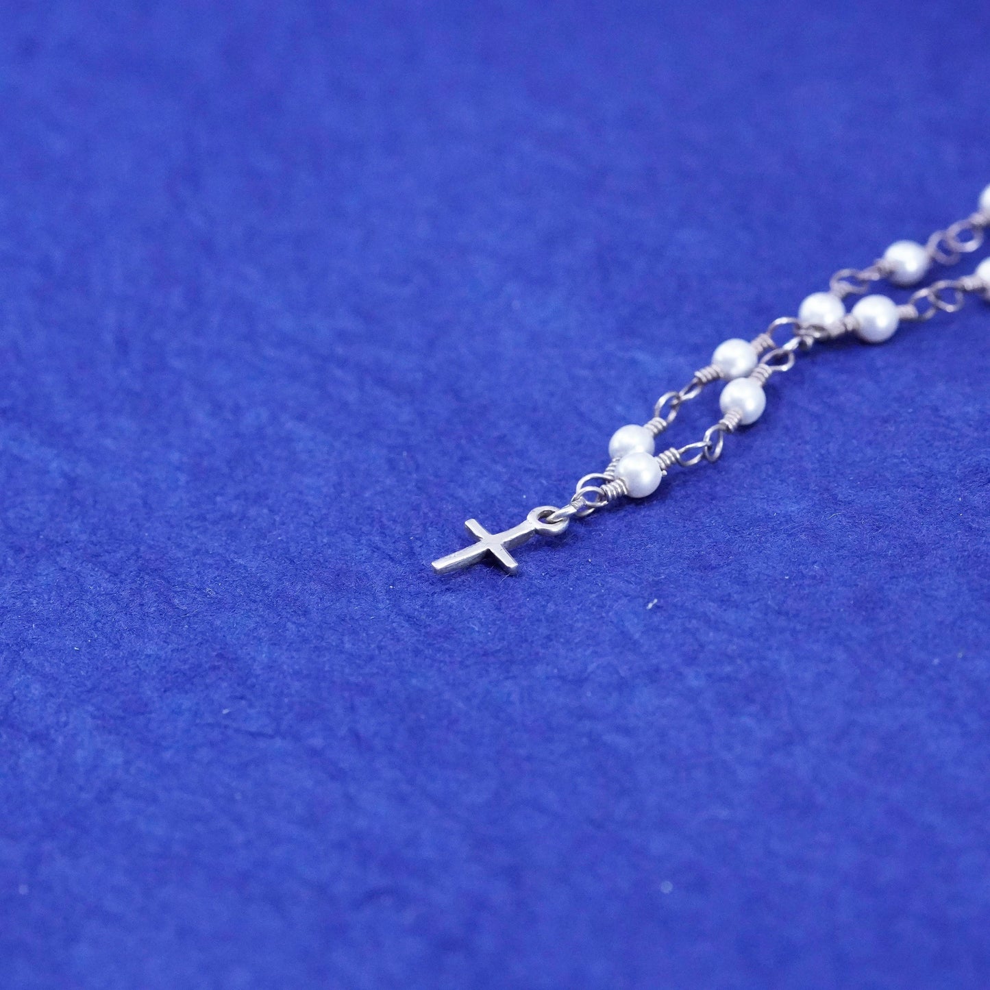 14”, sterling silver handmade necklace, 925 chain with pearl and cross charm