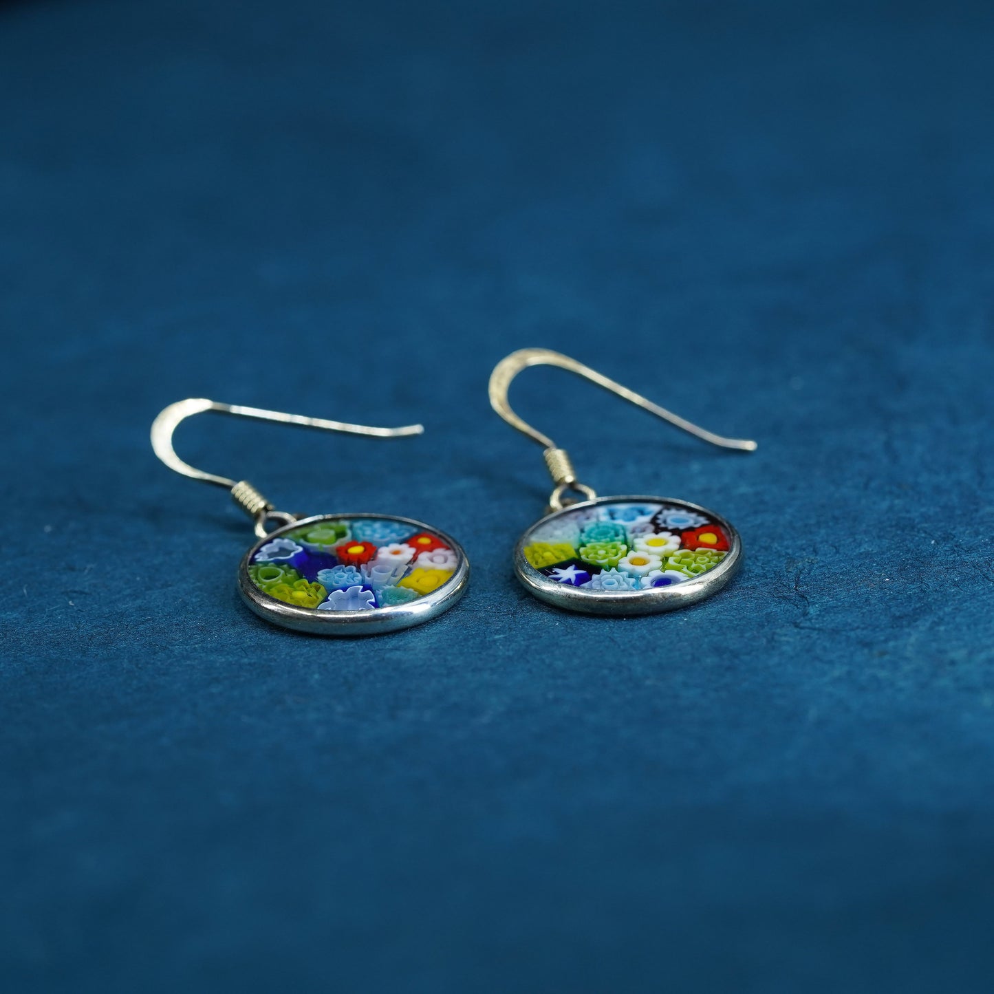Vintage sterling silver handmade earrings, 925 hooks with Italian murano glass