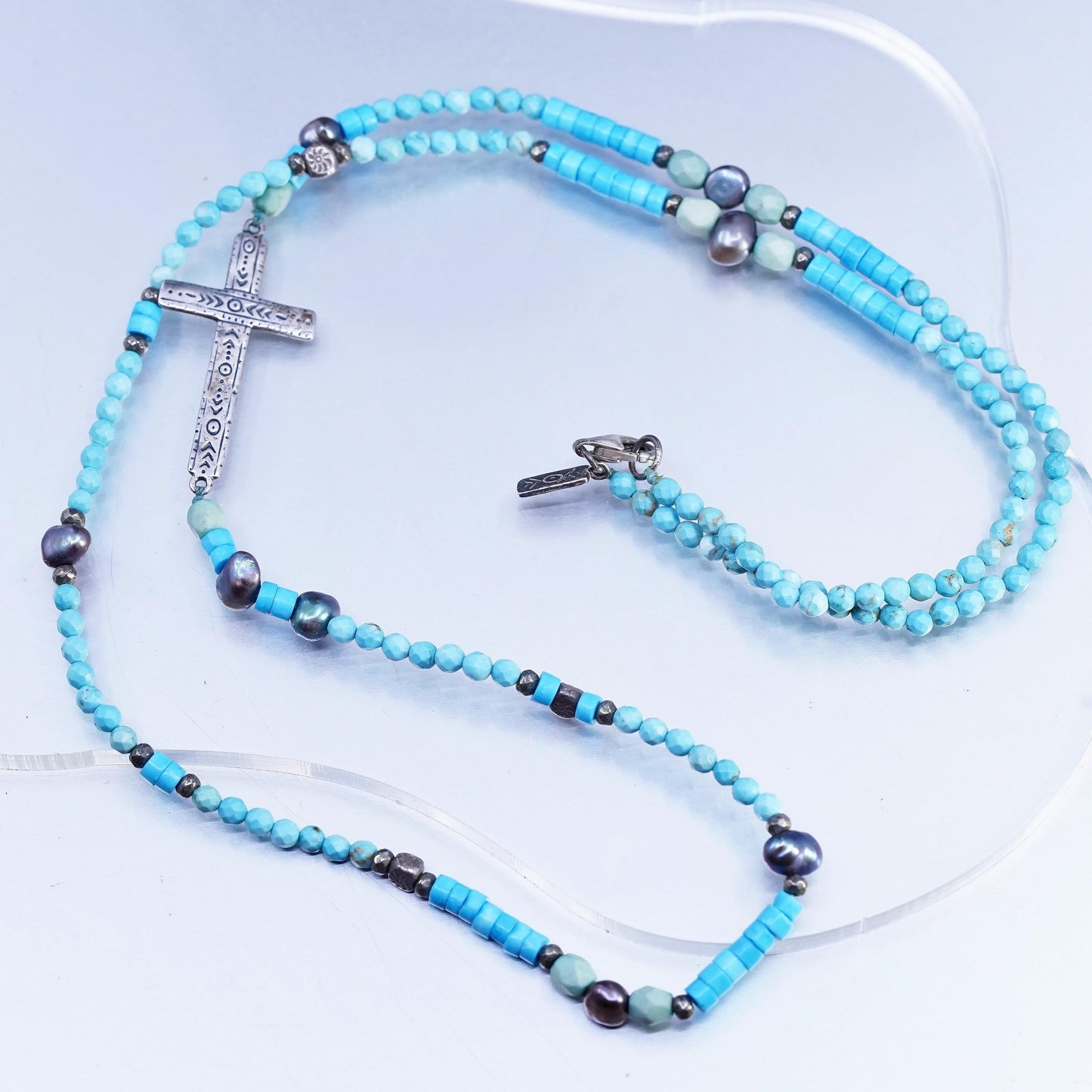 28", Silpada N3028 925 Sterling Silvr Howlite Pearl Pyrite Ideal Cross Necklace