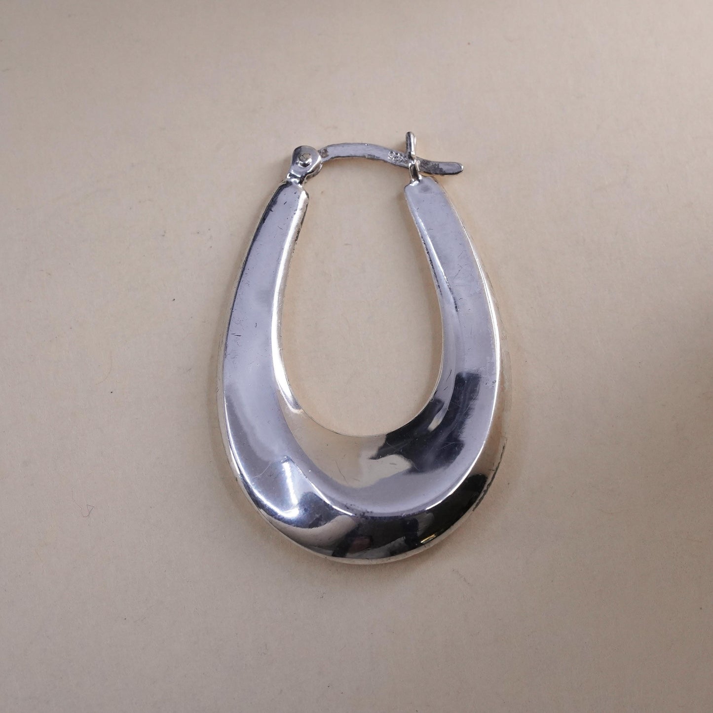 1.25", Vintage sterling silver loop single earring, primitive ribbed hoop
