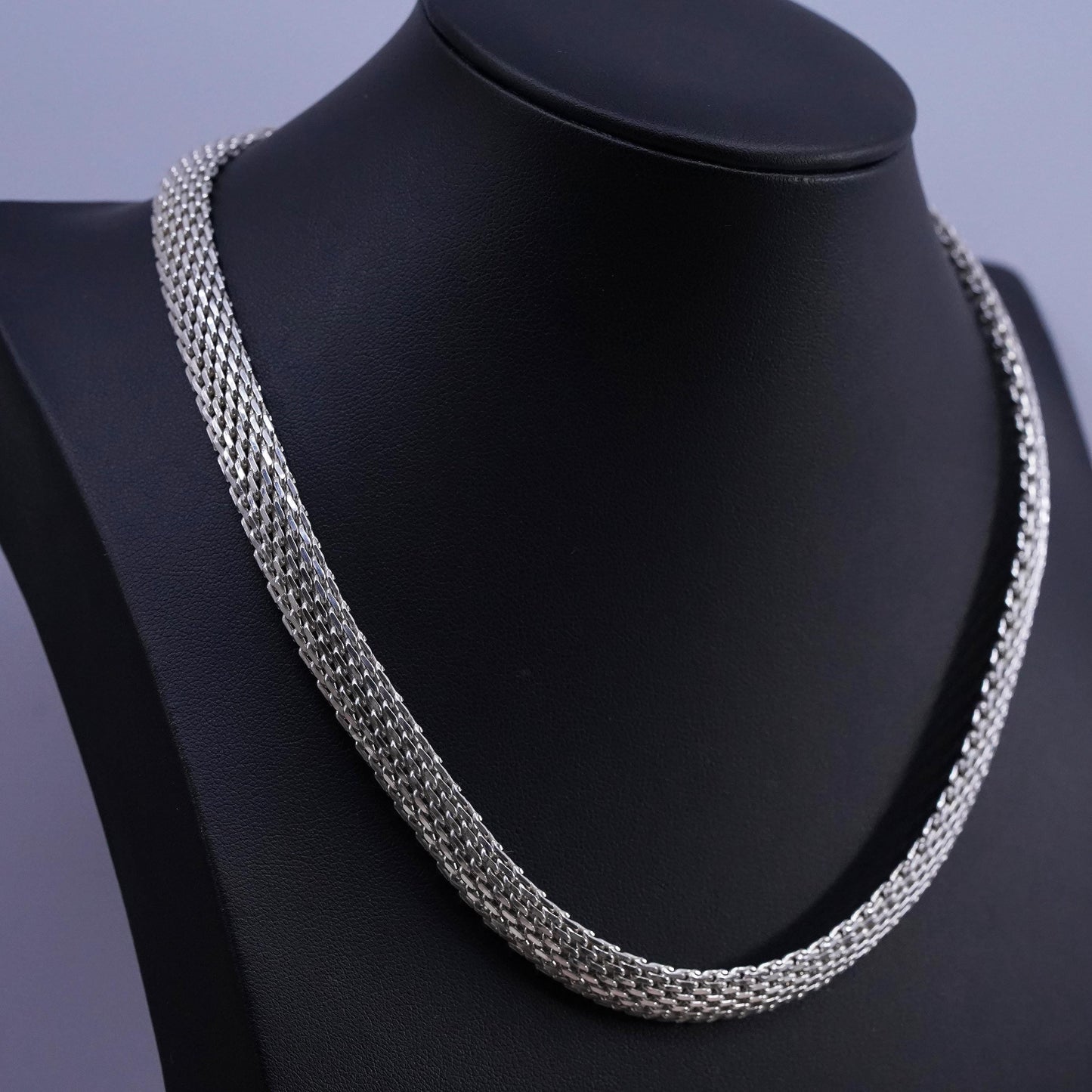 16+2", VTG Italian GC Sterling silver handmade necklace, bold 925 mesh chain