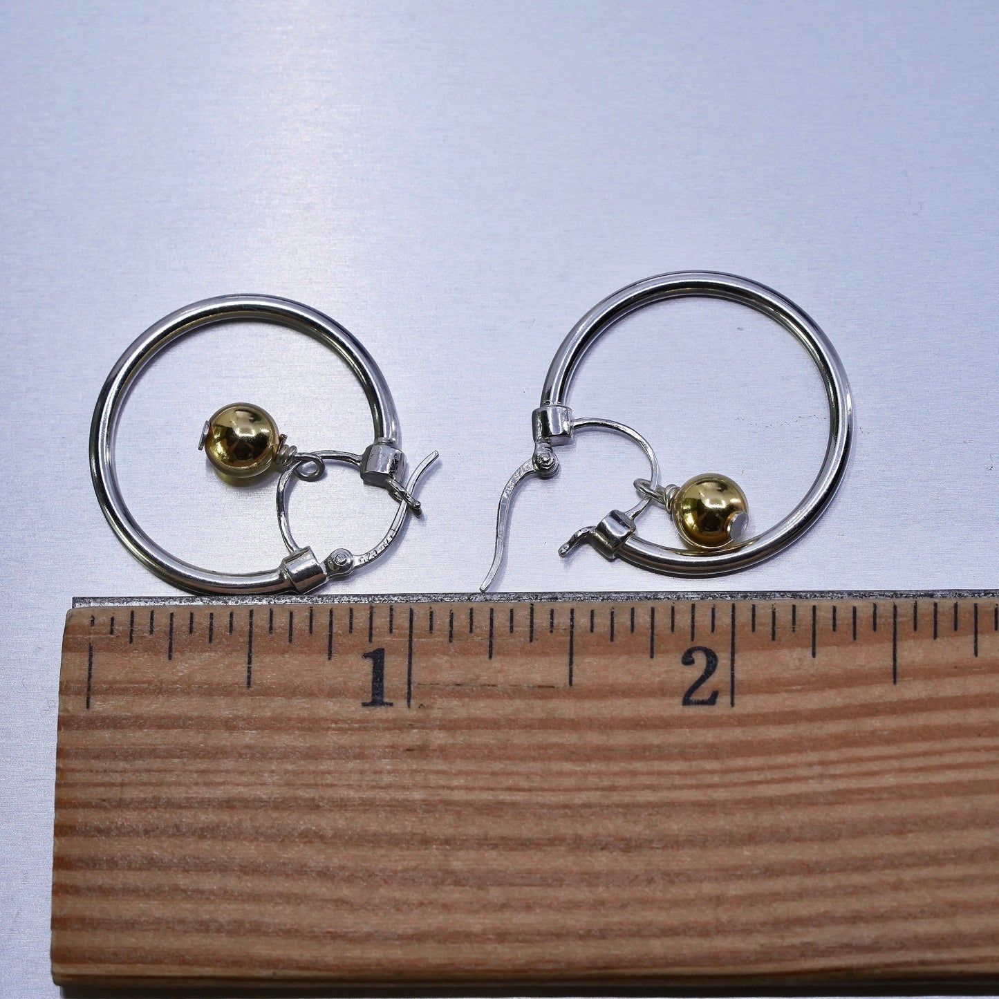 1”, two tone Sterling silver earrings, 925 huggie hoops 14K gold filled beads