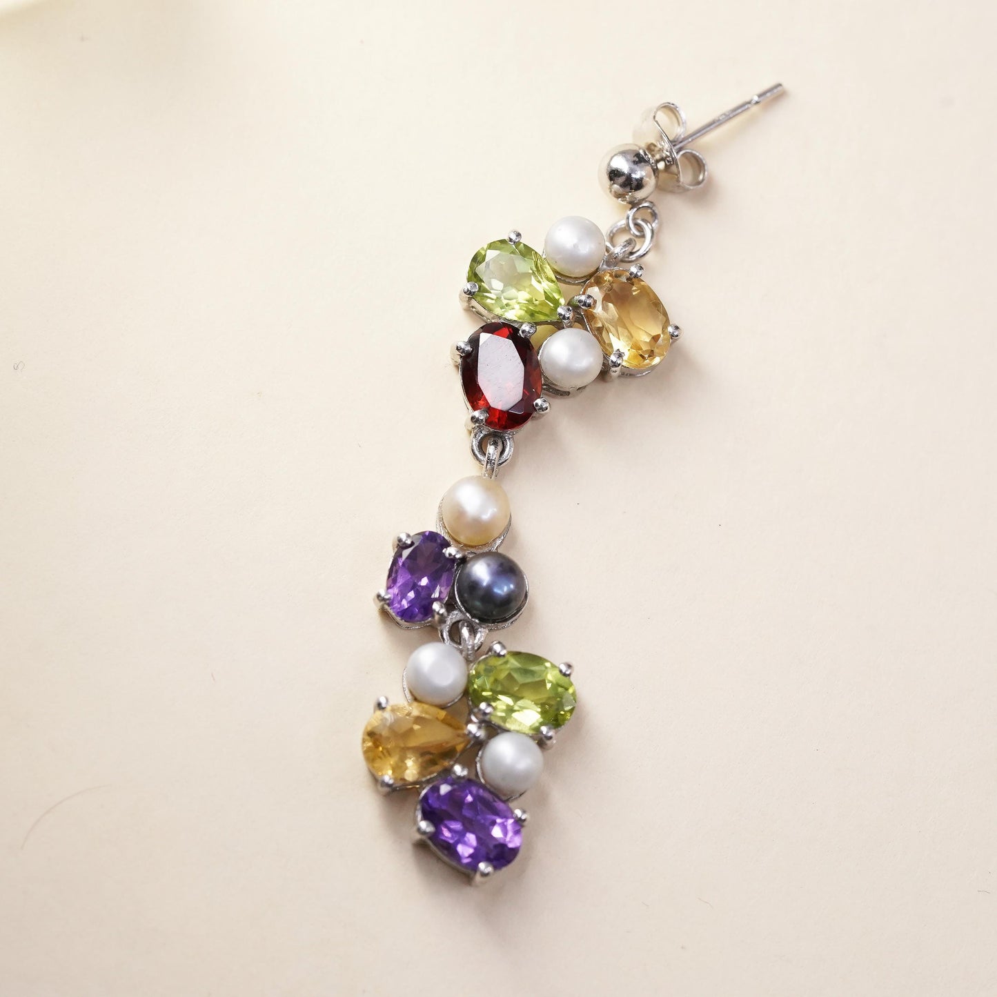 VTG sterling 925 silver single 1 earring citrine Ruby peridot amethyst pearl