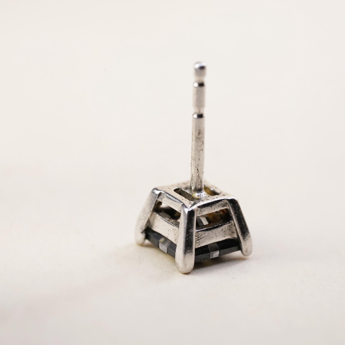 Vintage handmade single earring. Sterling 925 silver cz stud