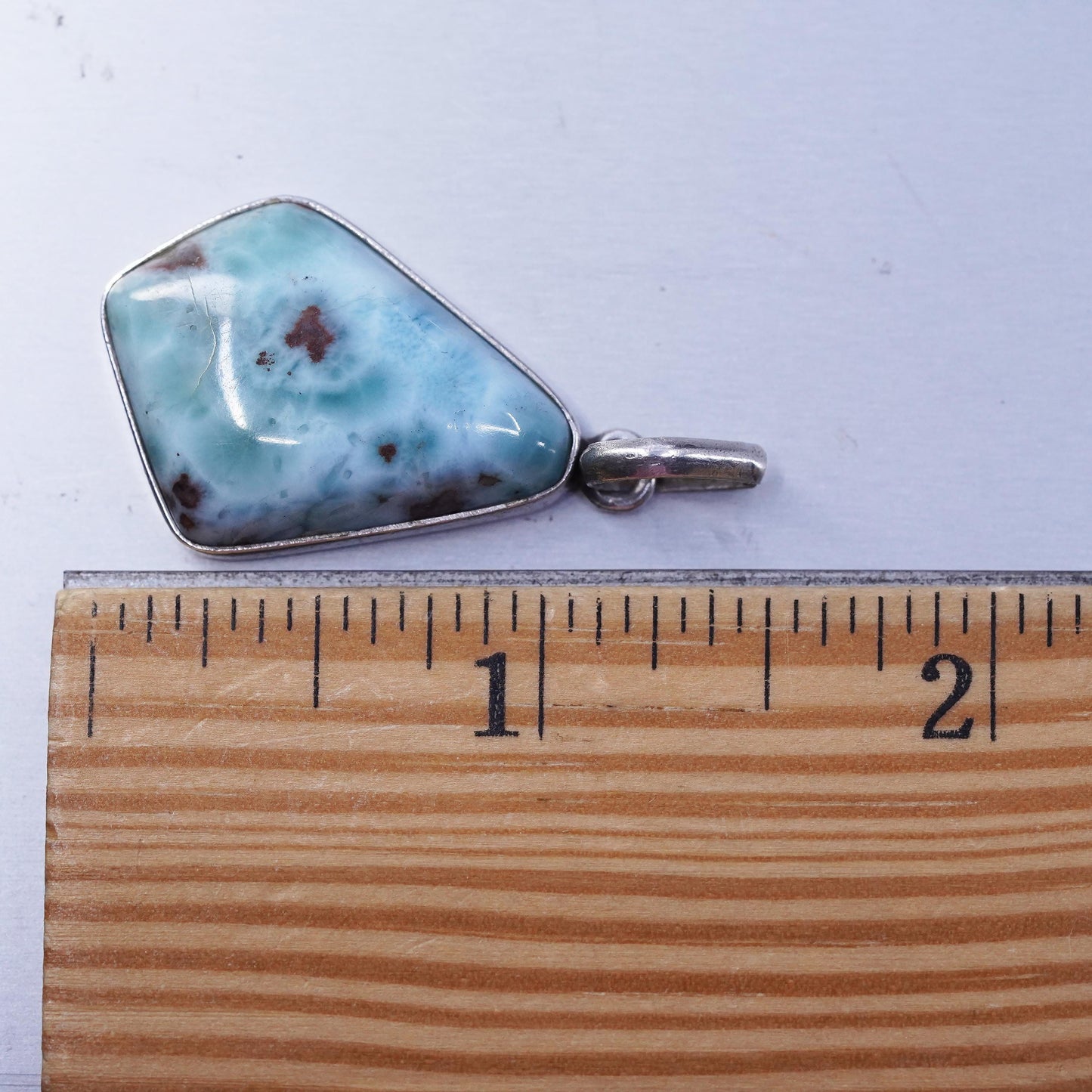 vintage sterling 925 silver handmade pendant with oval larimar
