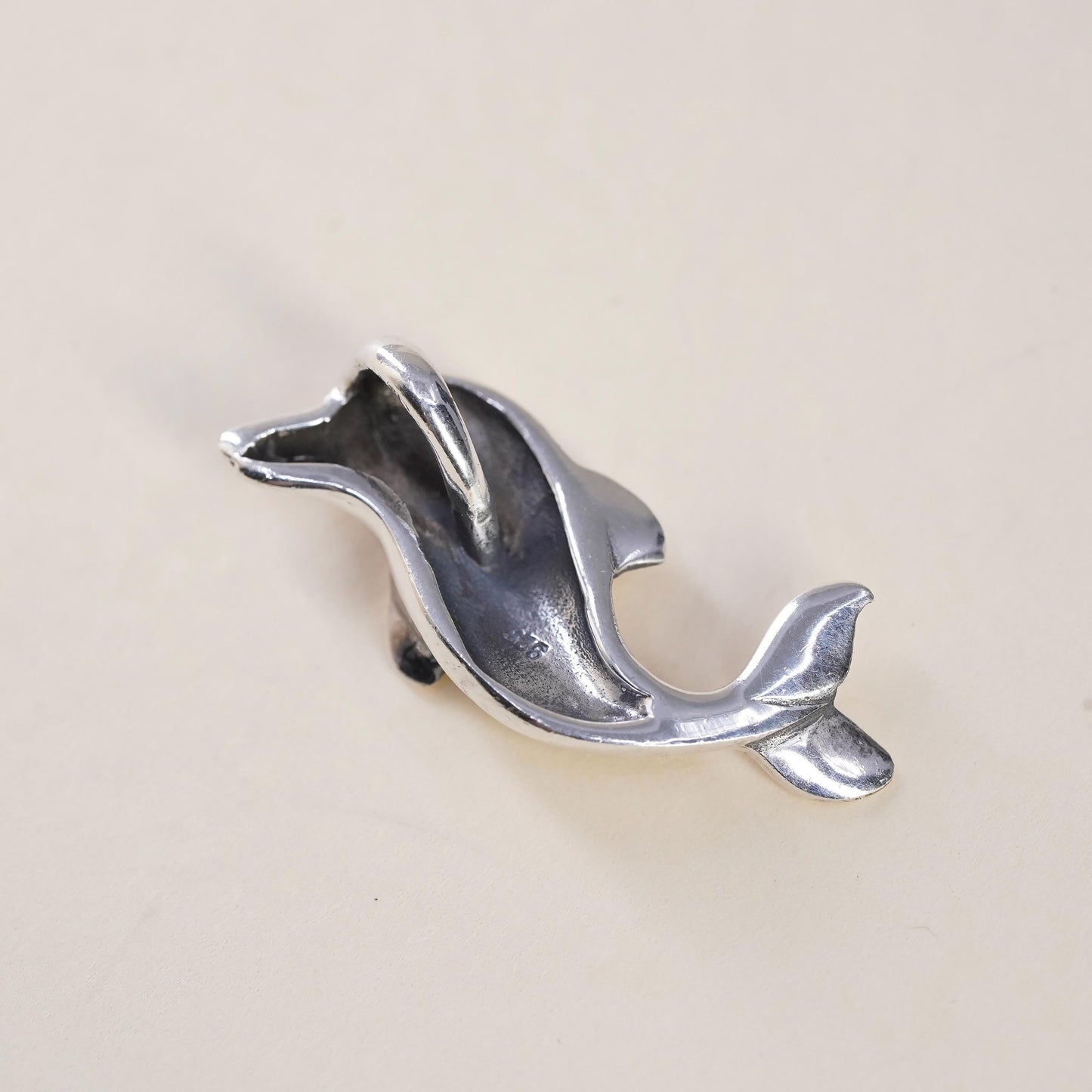 Vintage sterling silver dolphin pendant, 925 charm