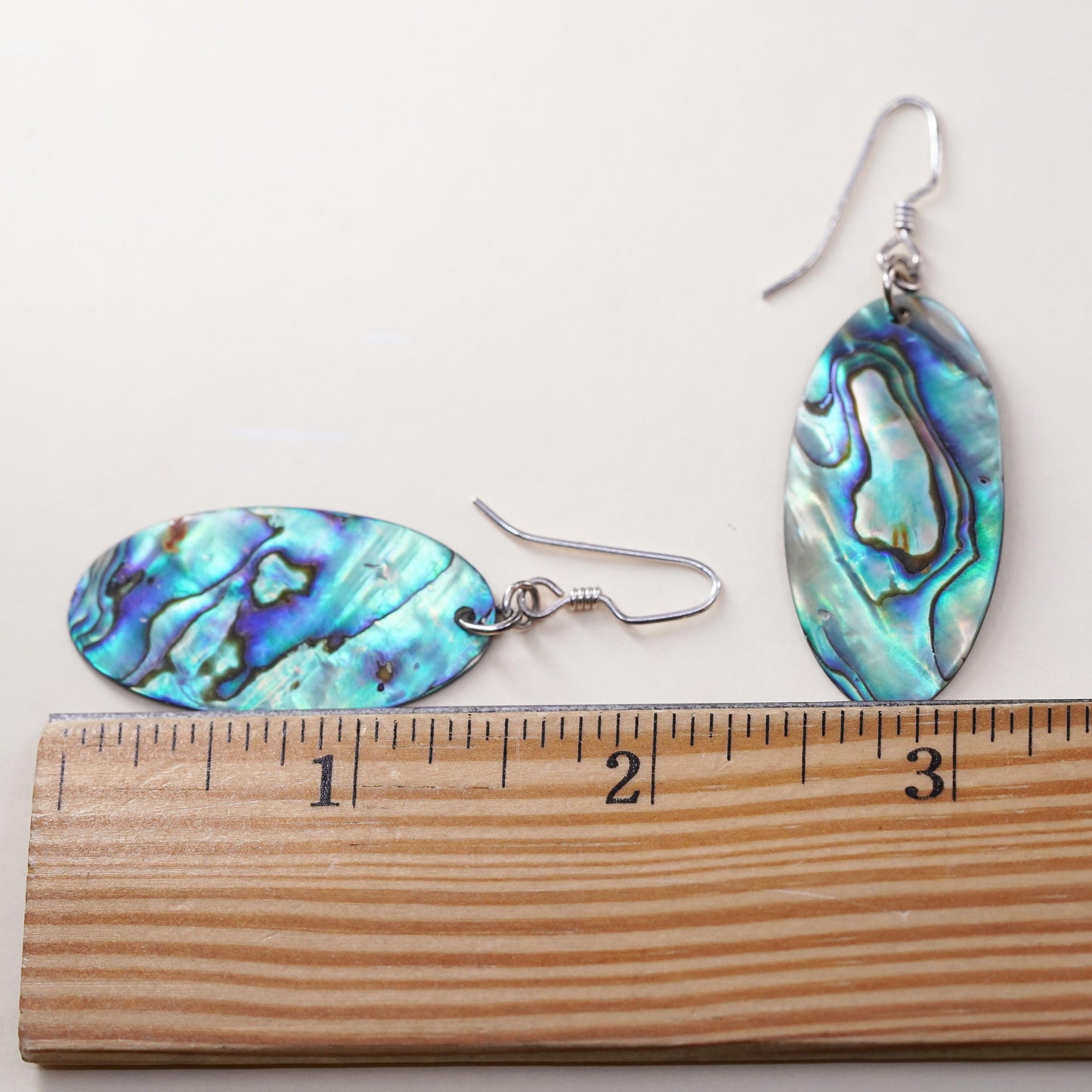 Vintage Mexico sterling 925 silver handmade teardrop earrings with abalone