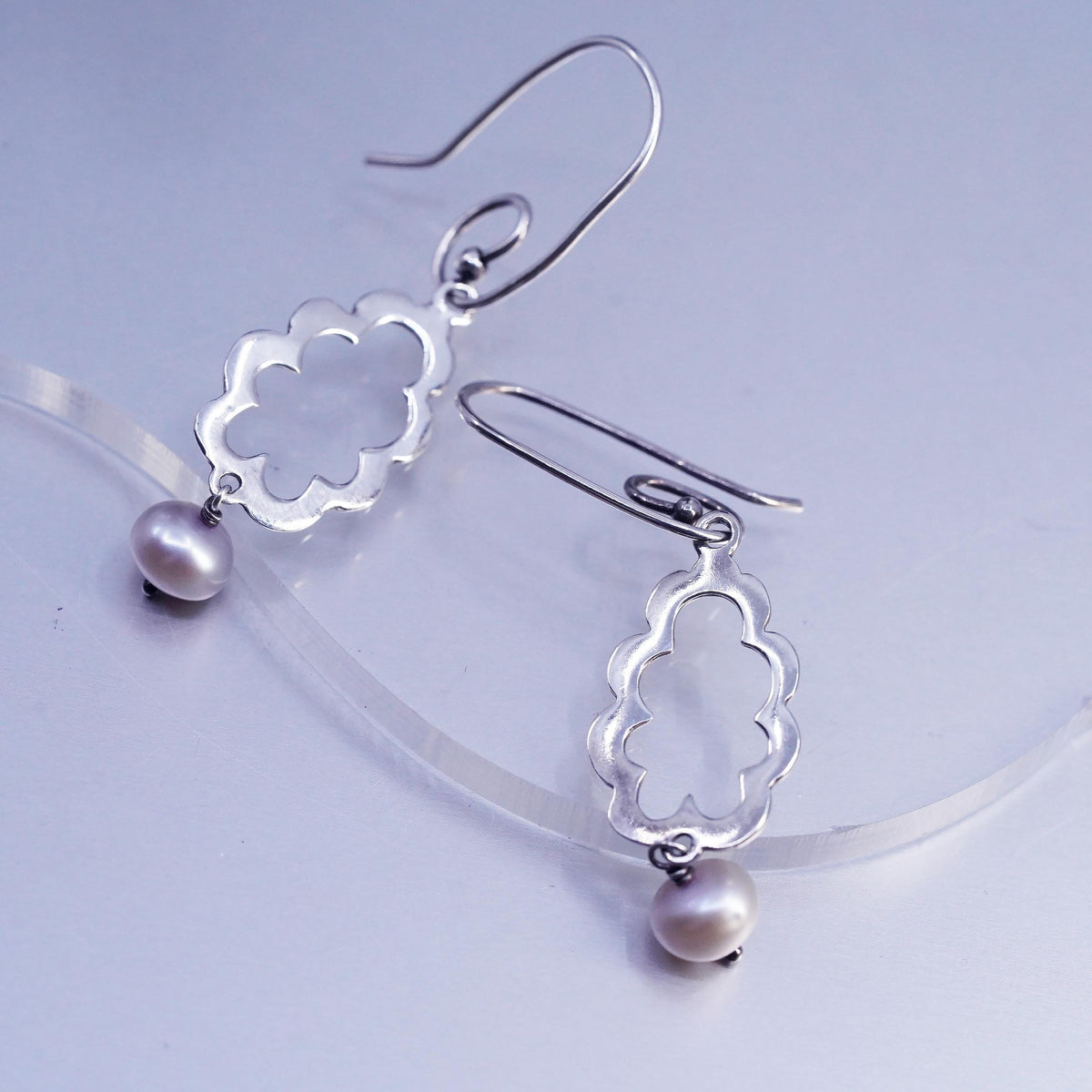 Vintage Sterling 925 silver handmade sprial earrings with pearl beads