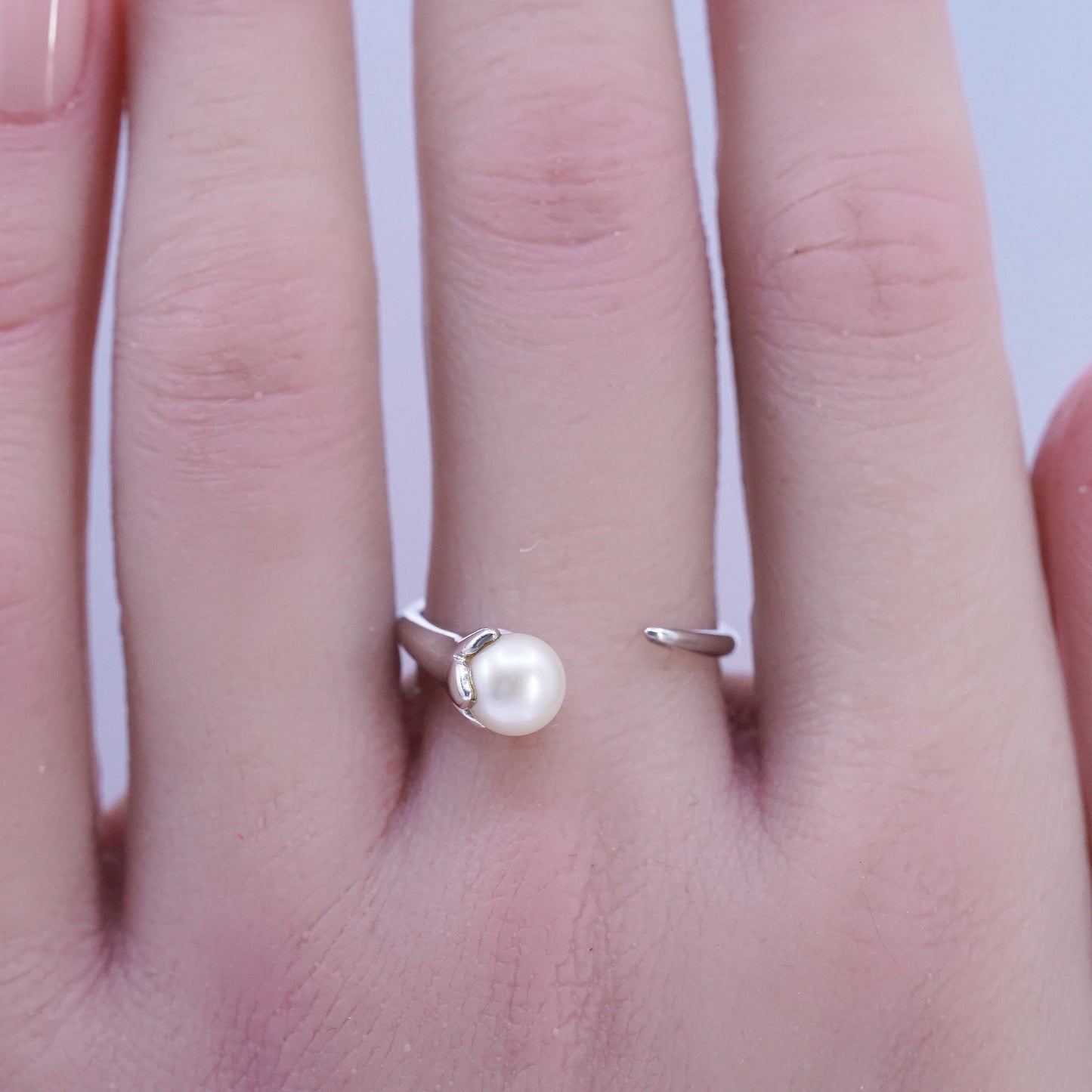 Size adjustable, vintage Boma Sterling 925 silver handmade wrap band ring pearl