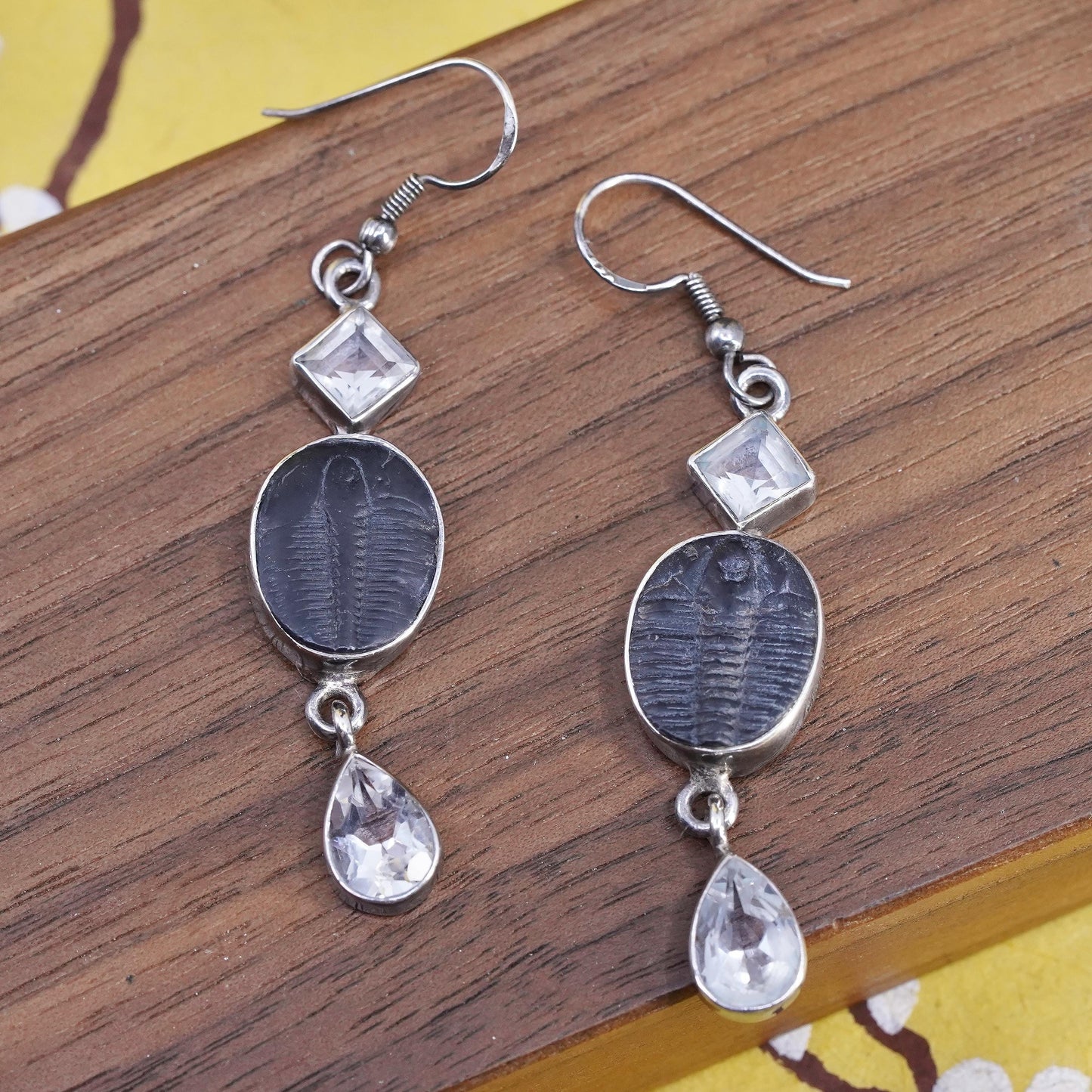 Sajen 925 Silver Trilobite Fossil Drop Earrings Quartz, Nature Sterling jewelry