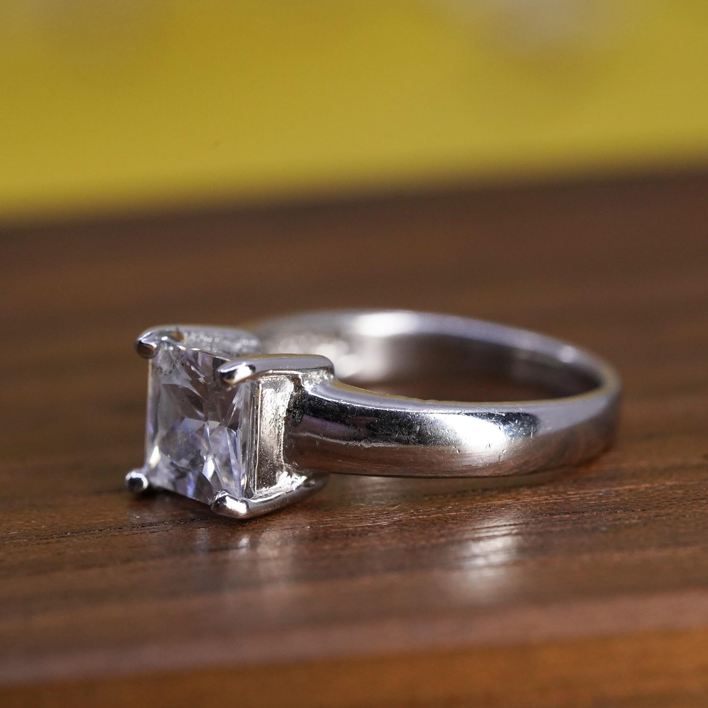 Size 6, vintage Sterling 925 silver anniversary ring with square clear cz