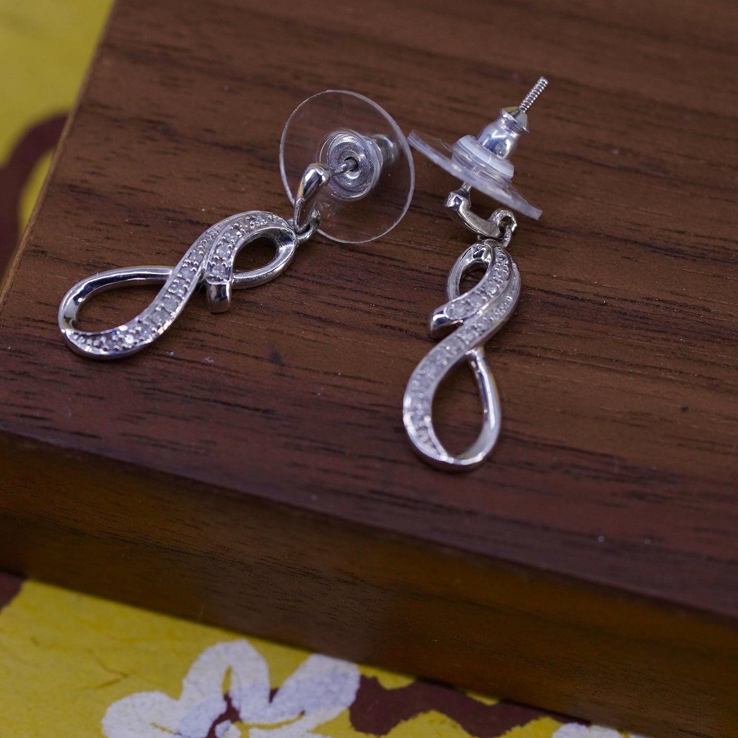 vintage Sterling silver earrings, 925 infinite loop with cluster diamonds