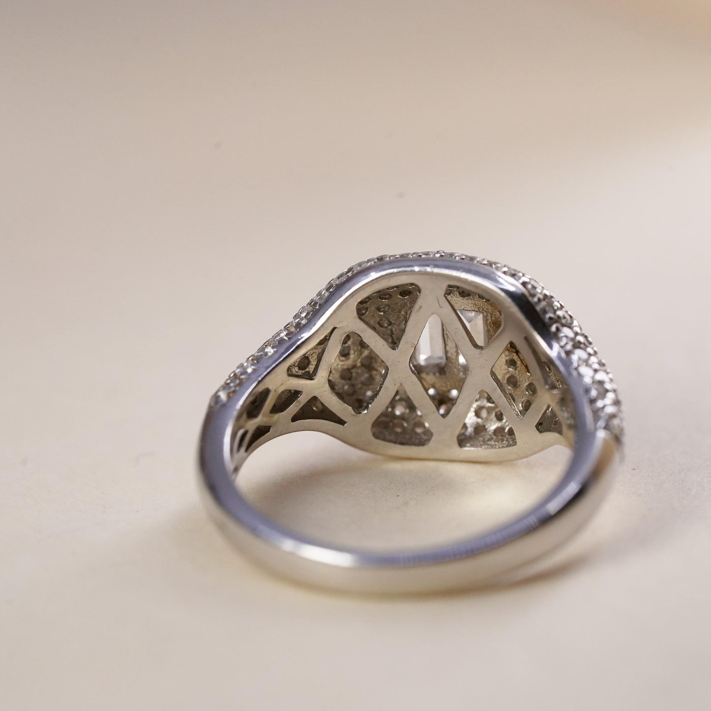 Size 5.75, Vintage Sterling silver ring, 925 silver cluster CZ, engagement ring