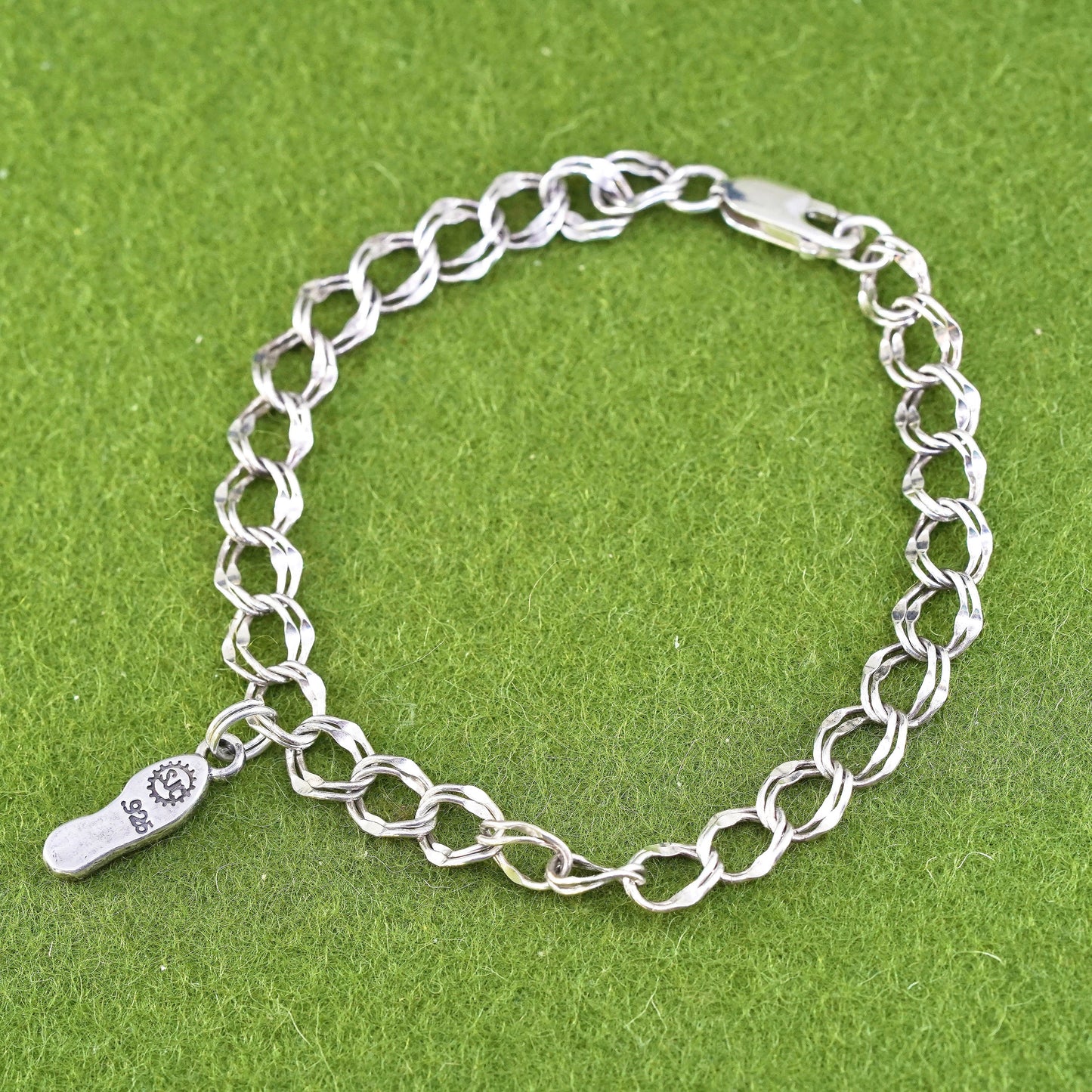 7.5”, sterling silver double curb bracelet, 925 chain with 26.2 sandal charm